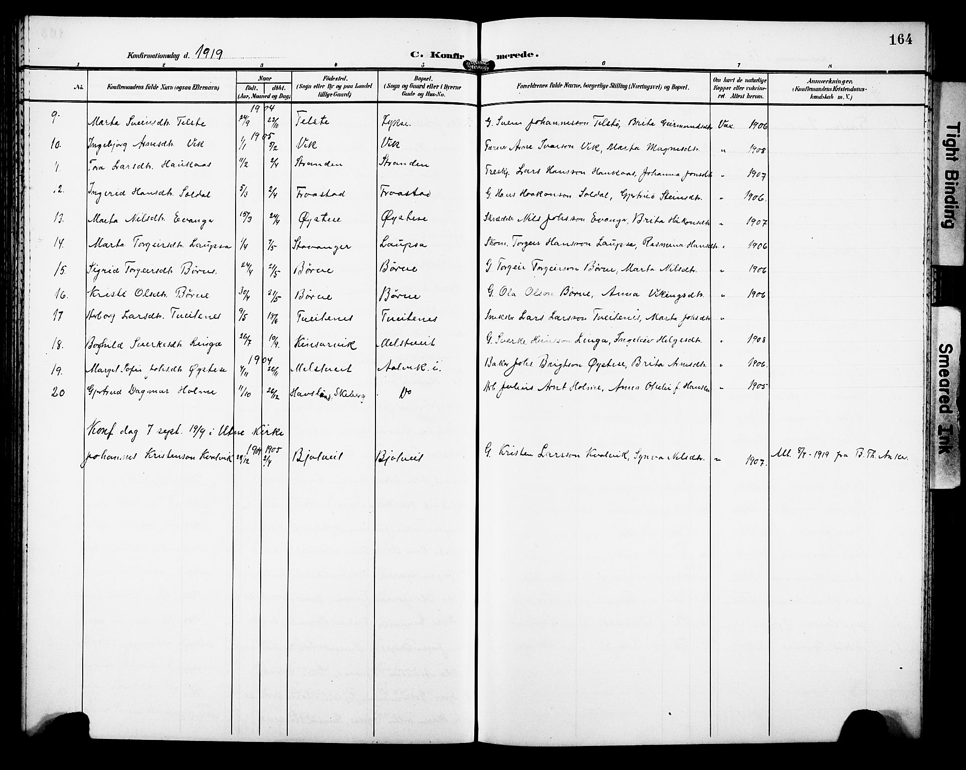 Kvam sokneprestembete, SAB/A-76201/H/Hab: Parish register (copy) no. C 4, 1906-1931, p. 164