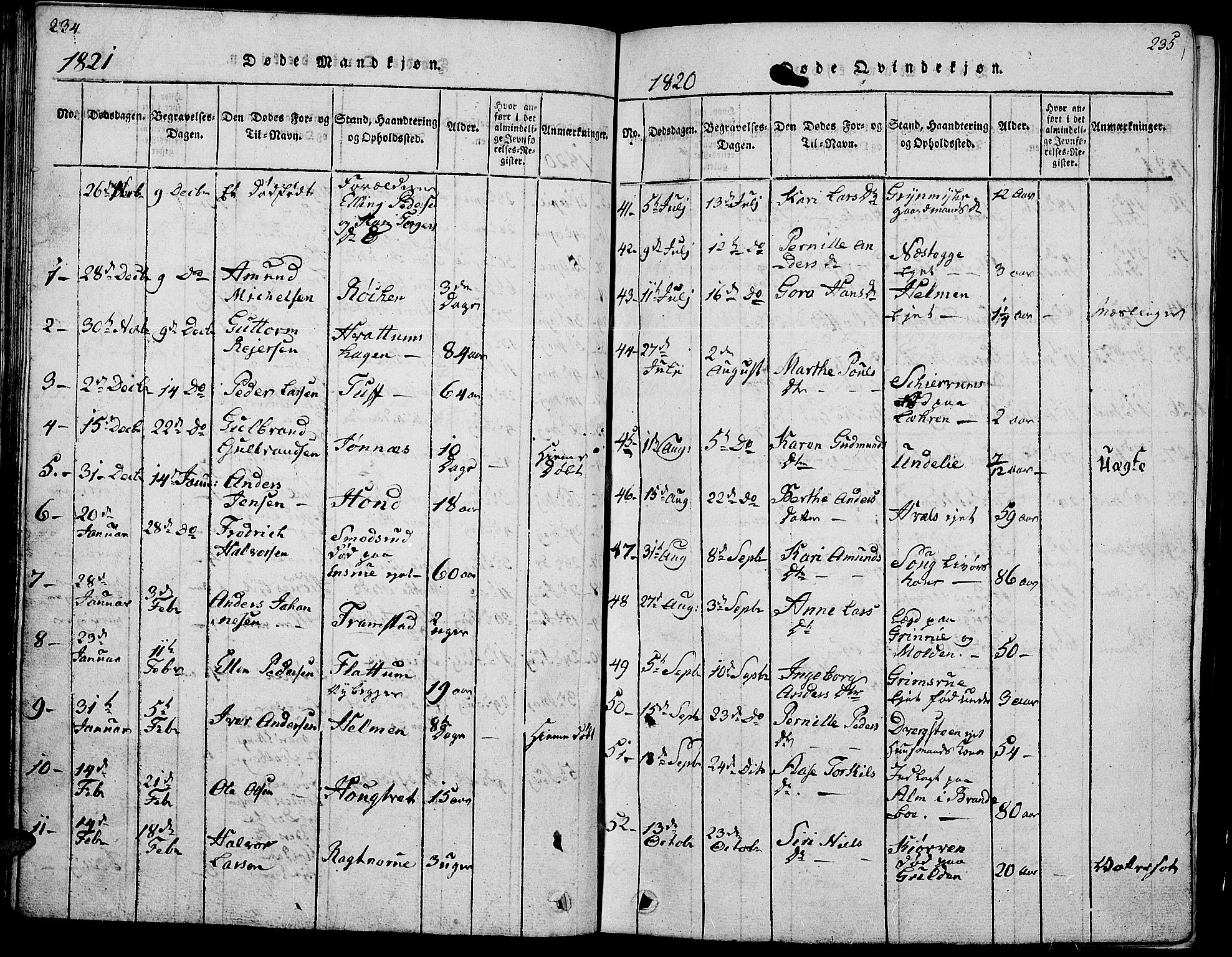 Gran prestekontor, SAH/PREST-112/H/Ha/Hab/L0001: Parish register (copy) no. 1, 1815-1824, p. 234-235