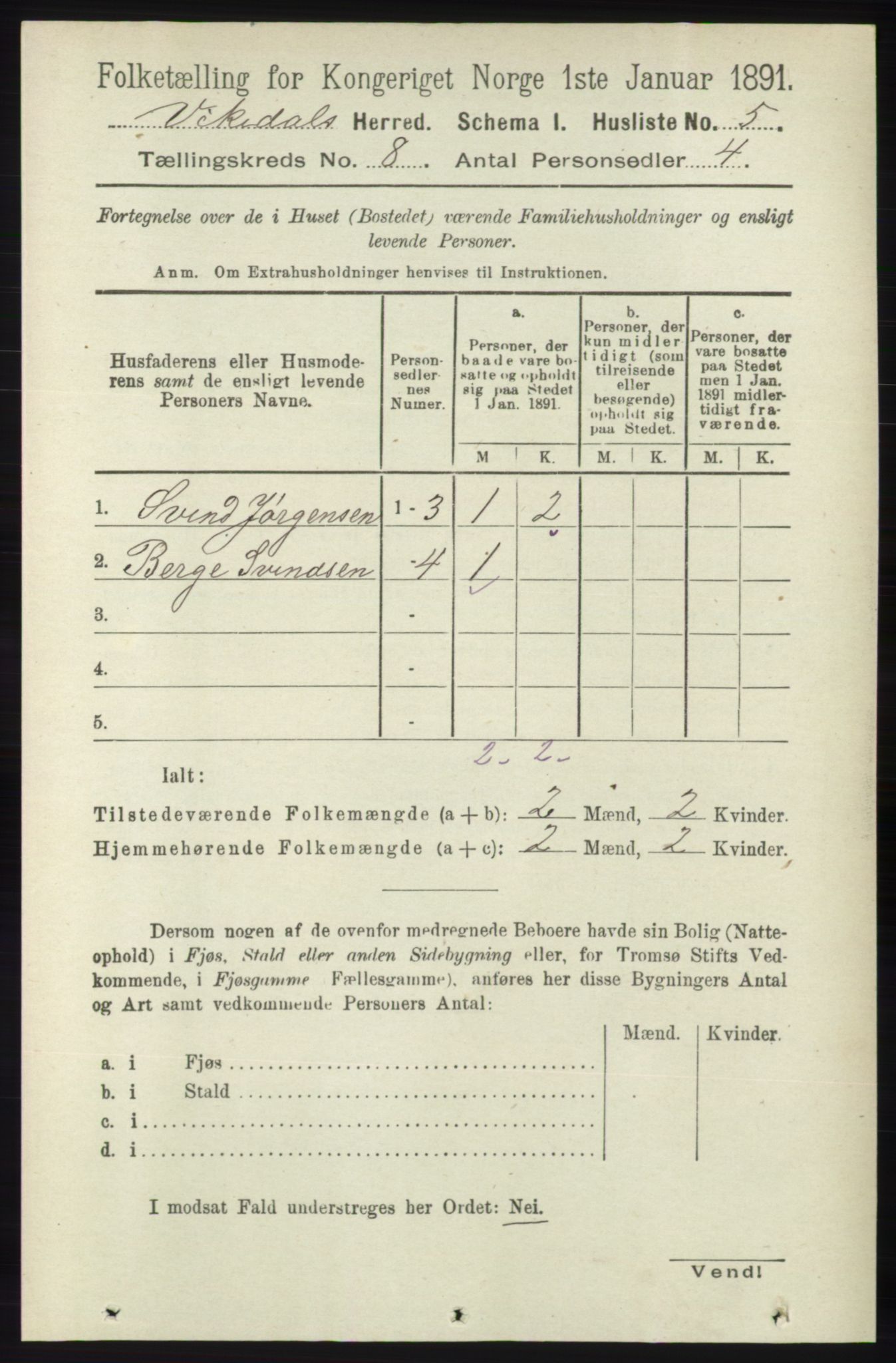 RA, 1891 census for 1157 Vikedal, 1891, p. 2199