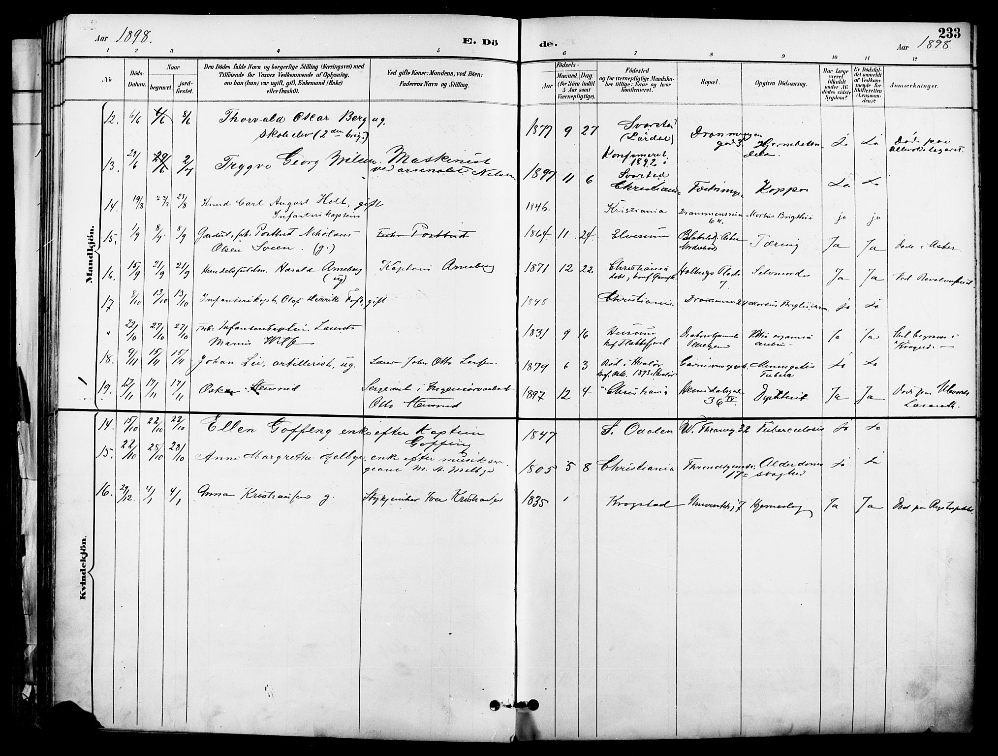 Garnisonsmenigheten Kirkebøker, SAO/A-10846/F/Fa/L0013: Parish register (official) no. 13, 1894-1904, p. 233
