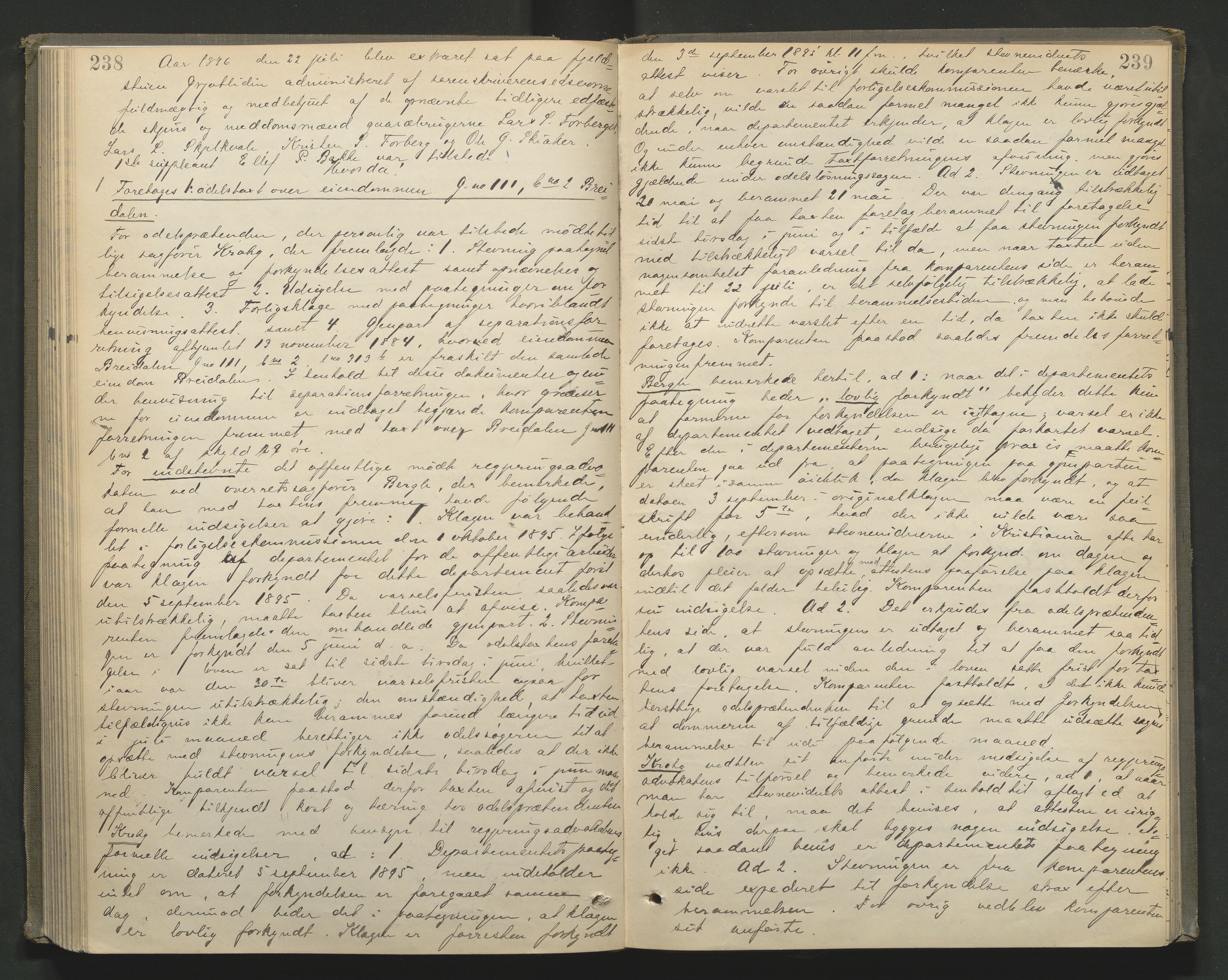 Nord-Gudbrandsdal tingrett, AV/SAH-TING-002/G/Gc/Gcb/L0005: Ekstrarettsprotokoll for åstedssaker, 1889-1900, p. 238-239