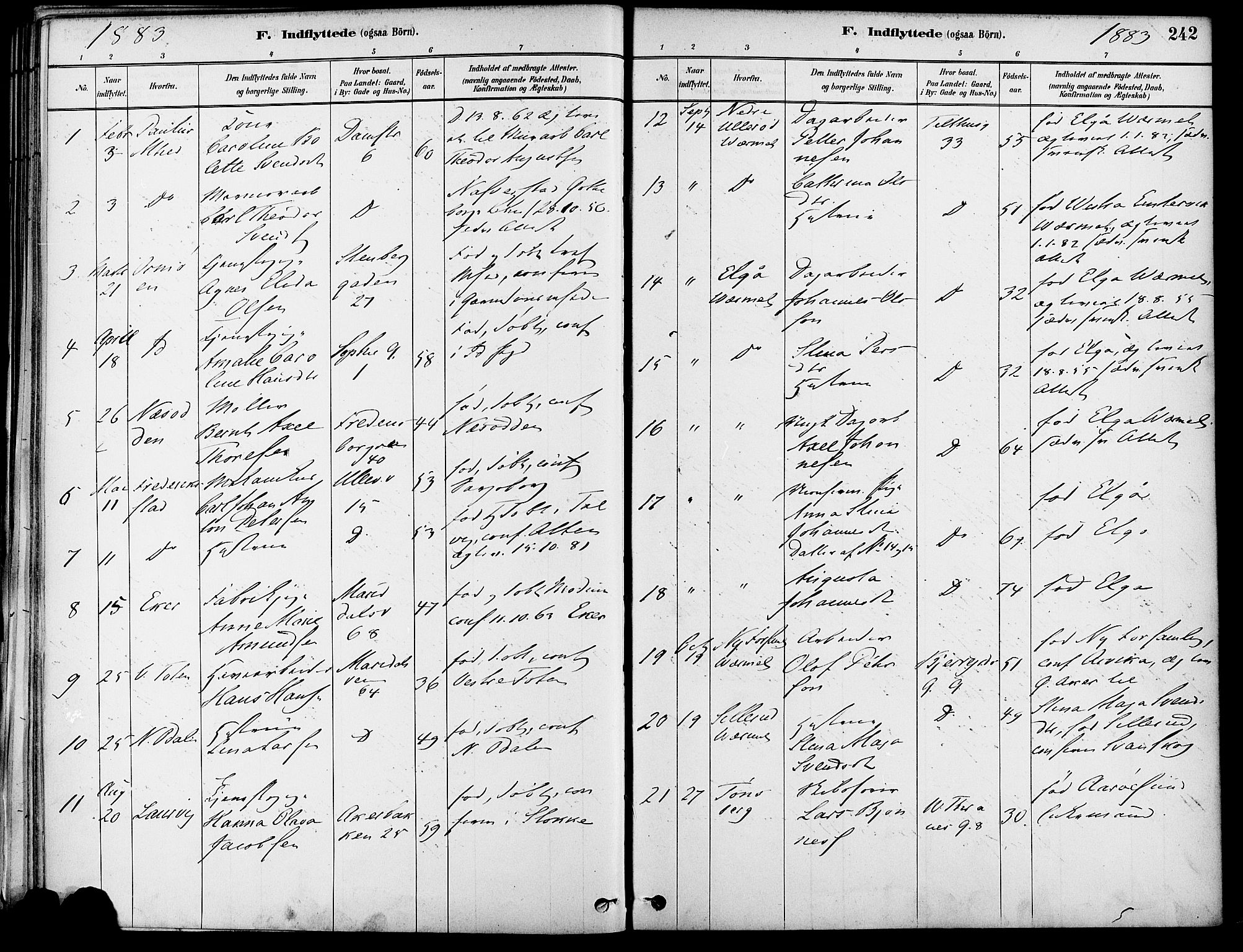 Gamle Aker prestekontor Kirkebøker, SAO/A-10617a/F/L0007: Parish register (official) no. 7, 1882-1890, p. 242