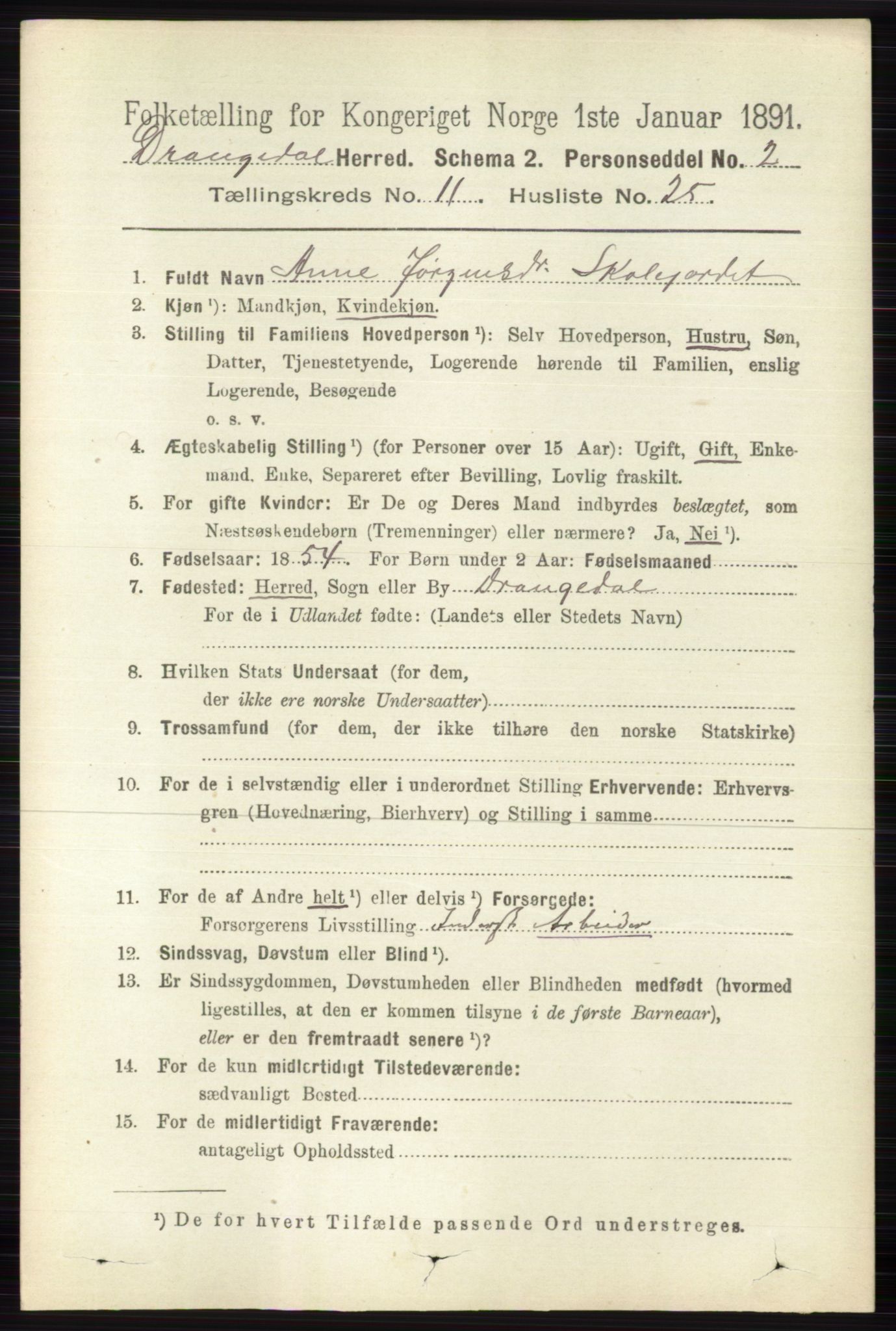 RA, 1891 census for 0817 Drangedal, 1891, p. 4078