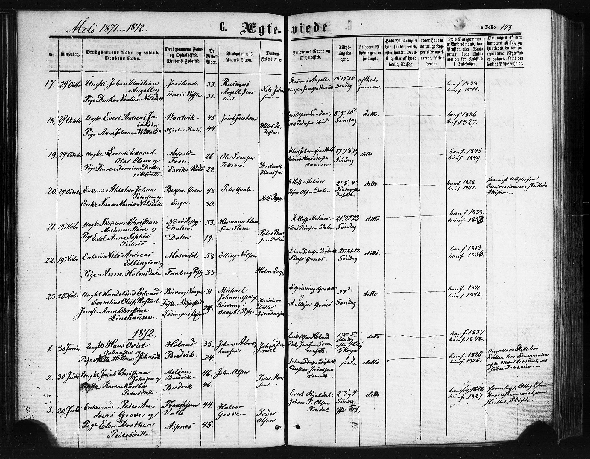 Ministerialprotokoller, klokkerbøker og fødselsregistre - Nordland, SAT/A-1459/841/L0607: Parish register (official) no. 841A11 /2, 1863-1877, p. 143