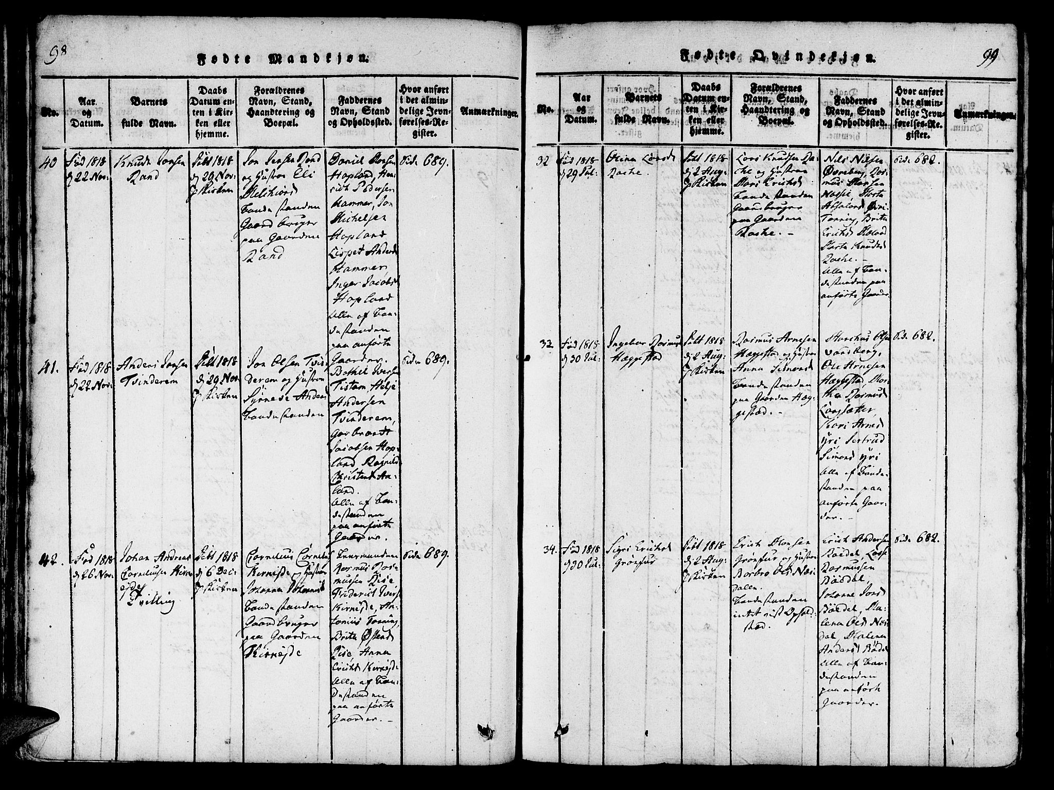 Innvik sokneprestembete, AV/SAB-A-80501: Parish register (official) no. A 2, 1816-1821, p. 98-99