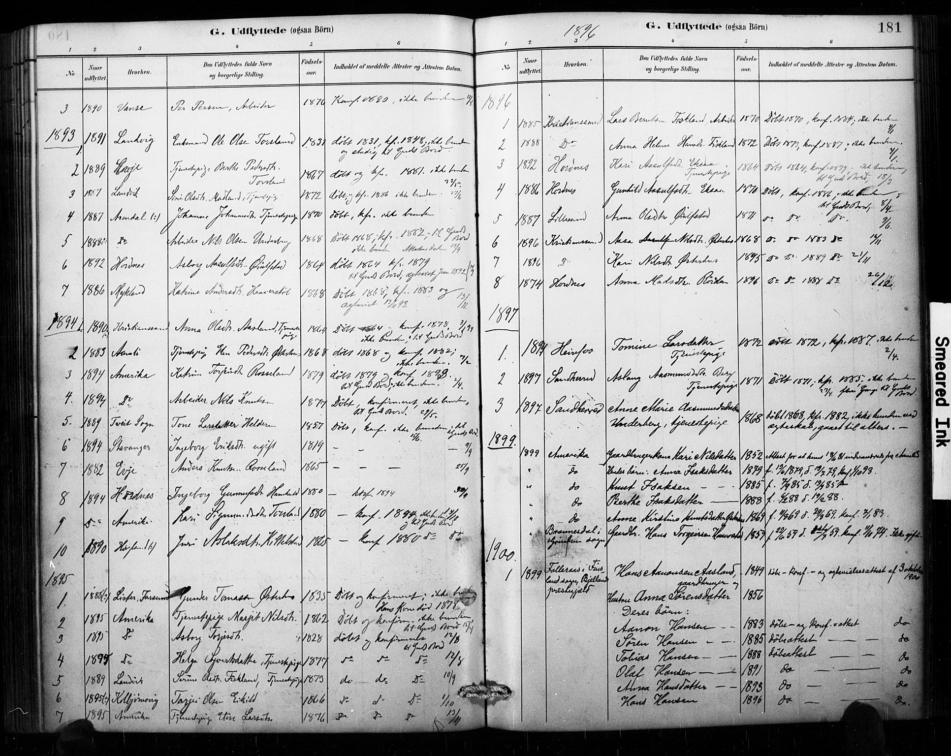 Åseral sokneprestkontor, AV/SAK-1111-0051/F/Fa/L0003: Parish register (official) no. A 3, 1884-1901, p. 181