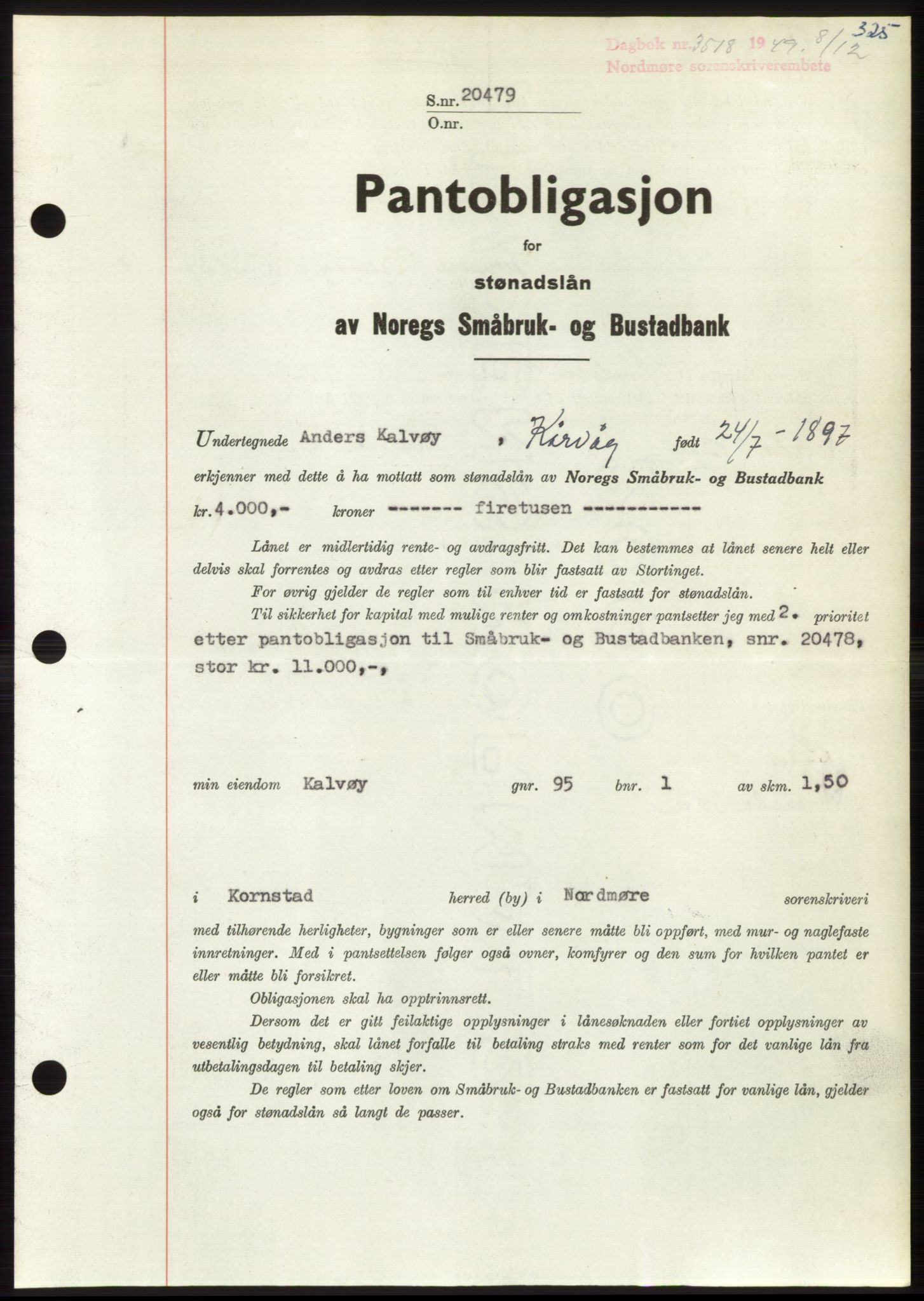 Nordmøre sorenskriveri, AV/SAT-A-4132/1/2/2Ca: Mortgage book no. B103, 1949-1950, Diary no: : 3518/1949