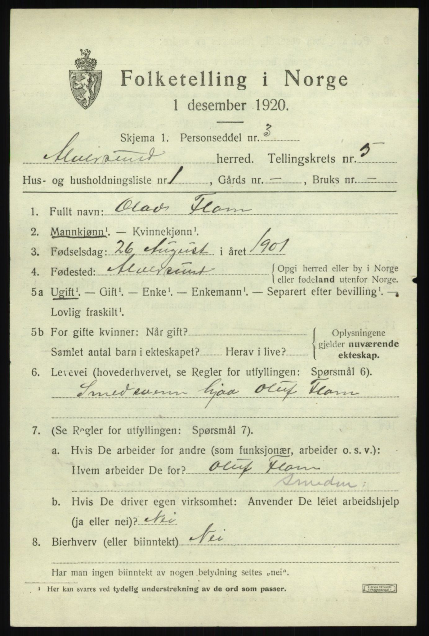 SAB, 1920 census for Alversund, 1920, p. 3858