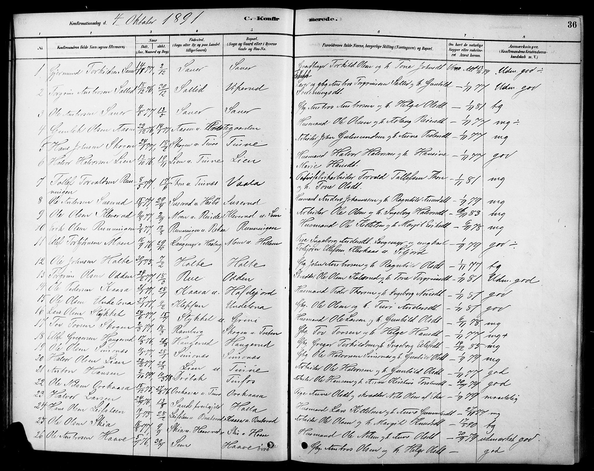 Heddal kirkebøker, SAKO/A-268/F/Fa/L0009: Parish register (official) no. I 9, 1878-1903, p. 36