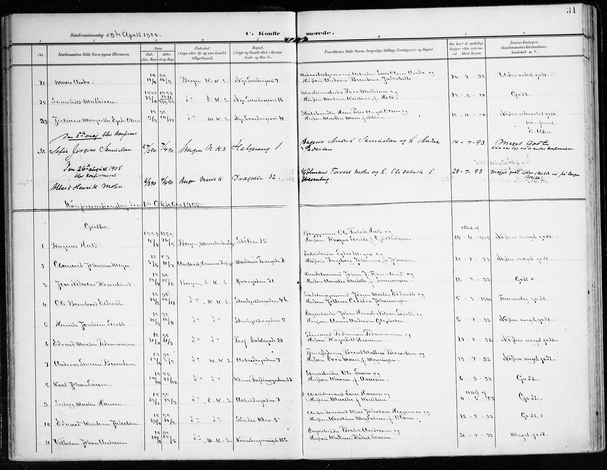 Mariakirken Sokneprestembete, AV/SAB-A-76901/H/Haa/L0014: Parish register (official) no. C 2, 1900-1916, p. 31
