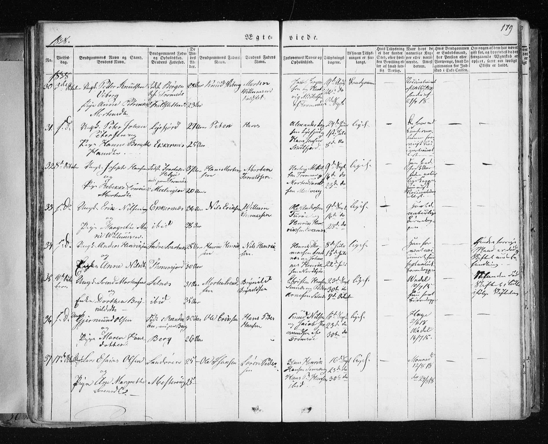 Tromsø sokneprestkontor/stiftsprosti/domprosti, SATØ/S-1343/G/Ga/L0009kirke: Parish register (official) no. 9, 1837-1847, p. 179