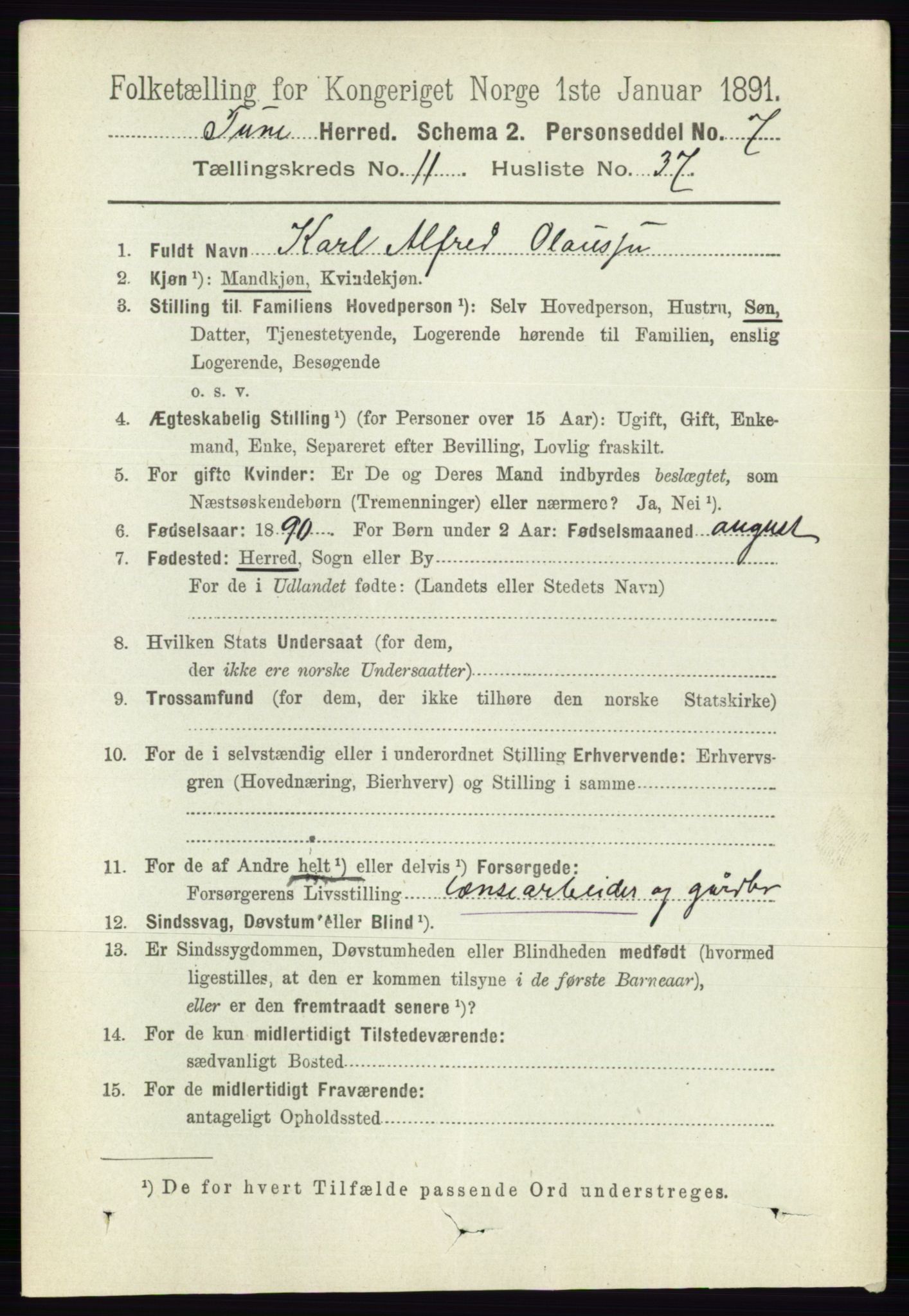 RA, 1891 census for 0130 Tune, 1891, p. 7155