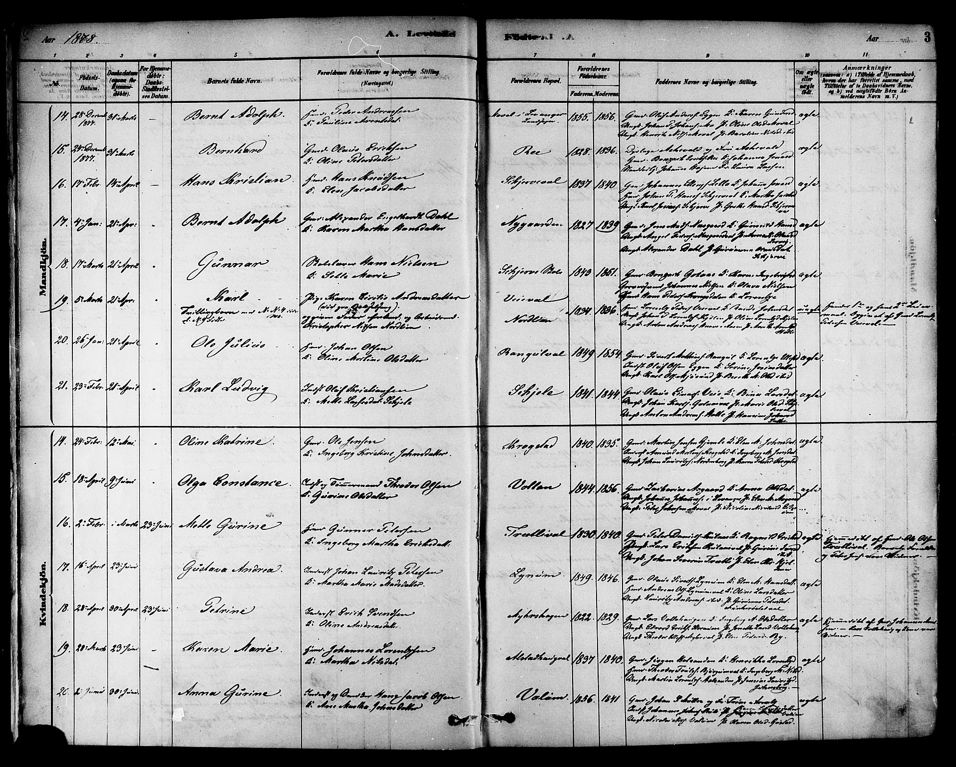 Ministerialprotokoller, klokkerbøker og fødselsregistre - Nord-Trøndelag, AV/SAT-A-1458/717/L0159: Parish register (official) no. 717A09, 1878-1898, p. 3