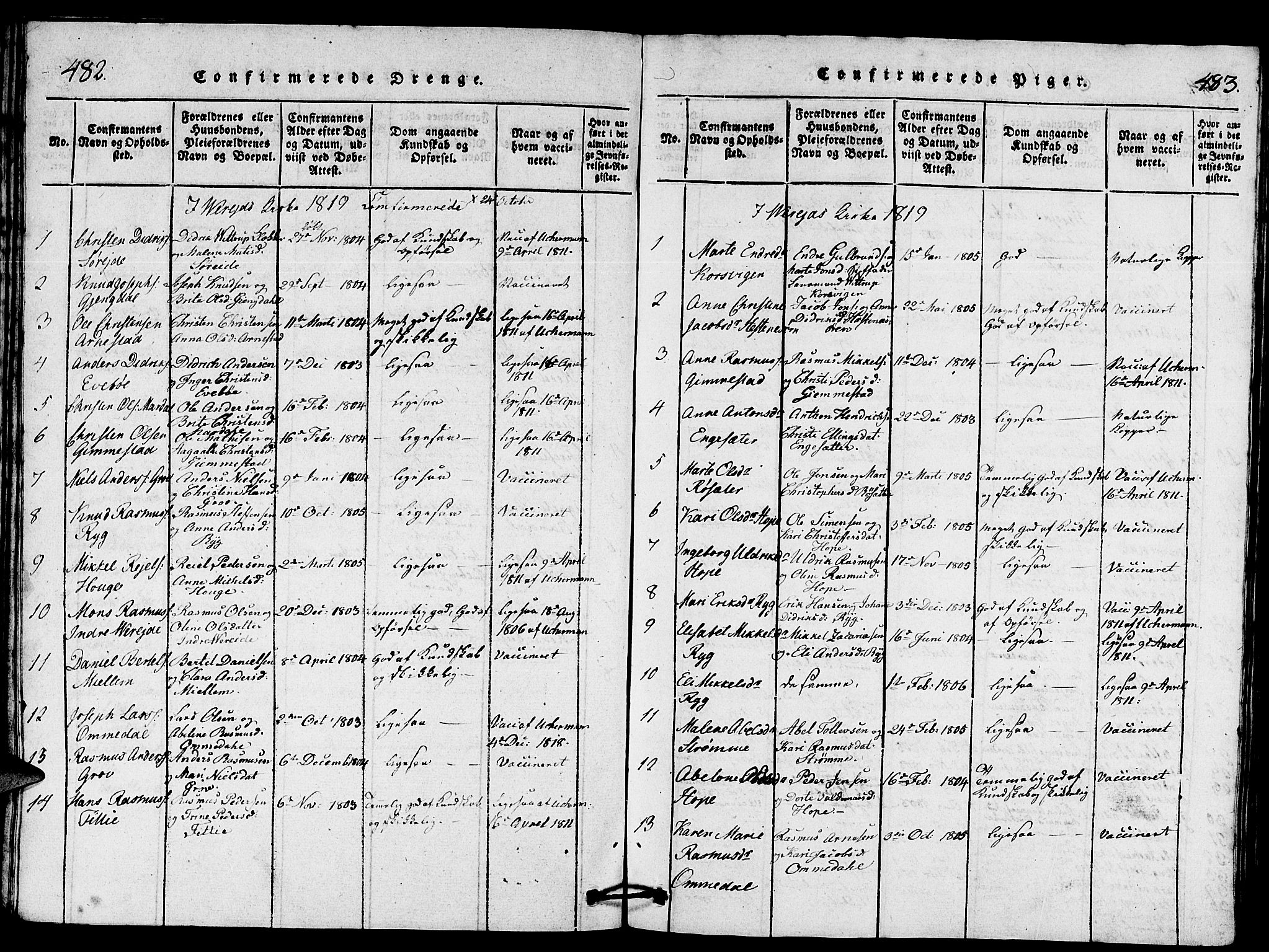 Gloppen sokneprestembete, SAB/A-80101/H/Hab/Haba/L0001: Parish register (copy) no. A 1, 1816-1827, p. 482-483