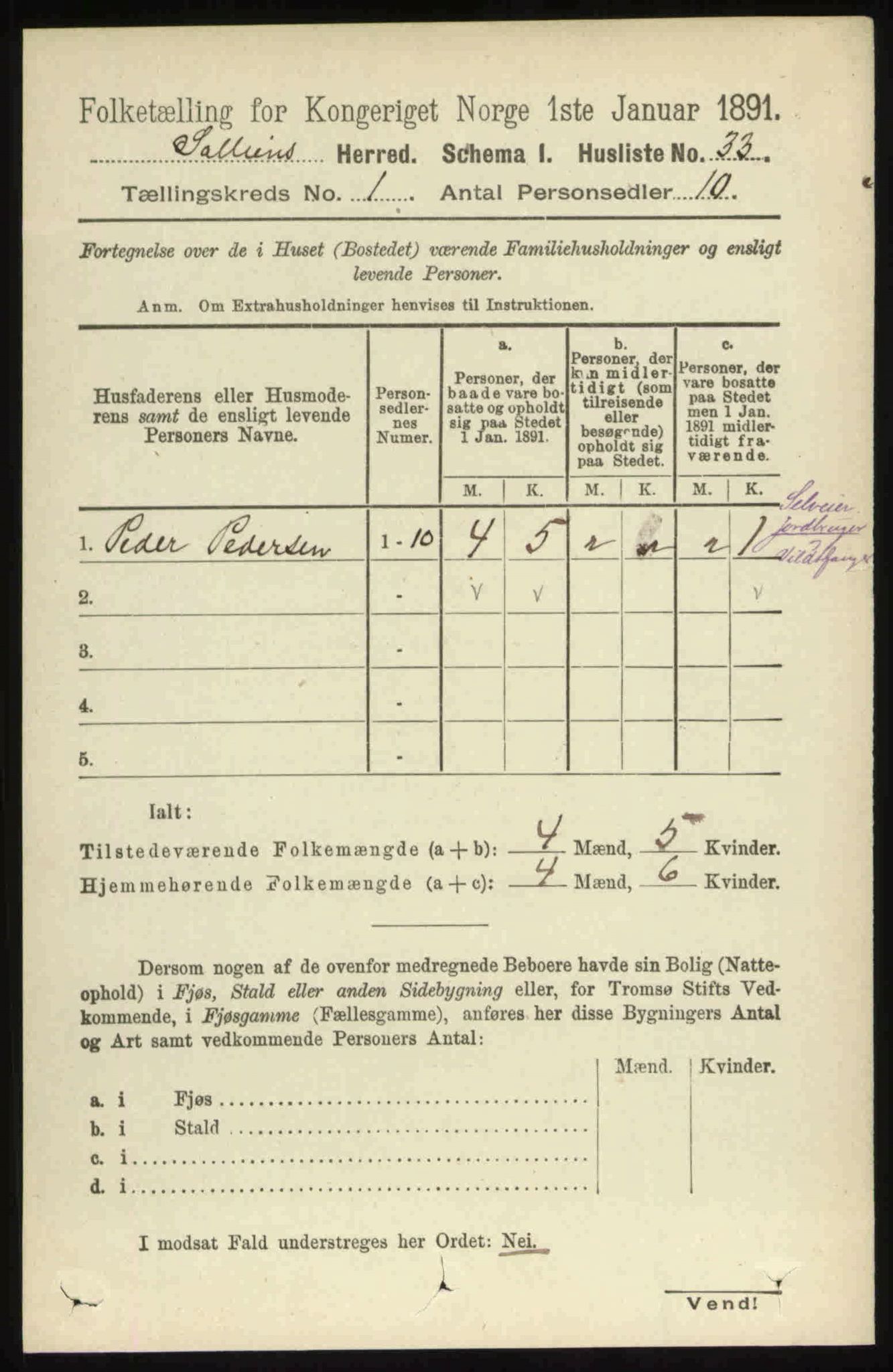 RA, 1891 census for 0431 Sollia, 1891, p. 84