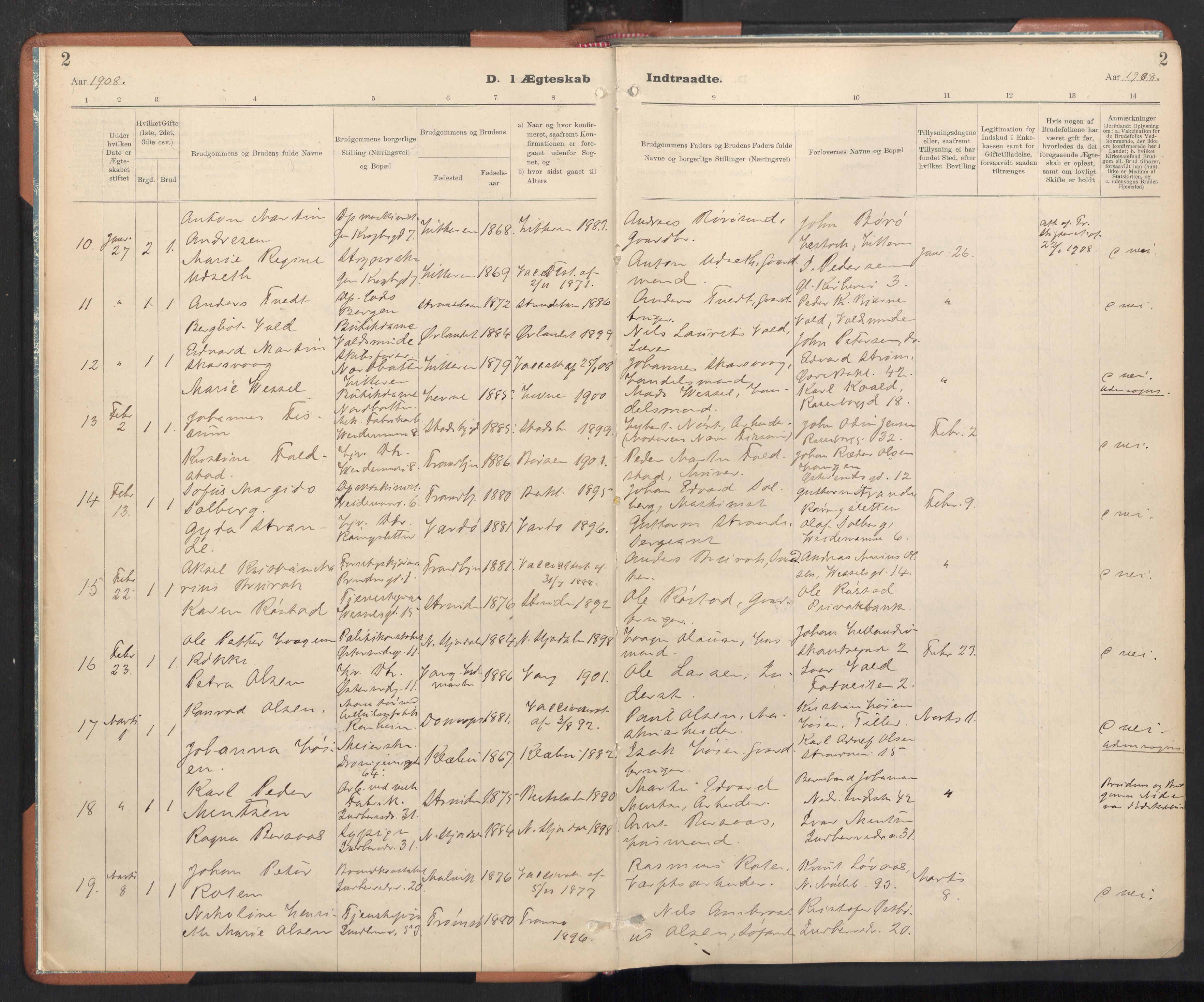Ministerialprotokoller, klokkerbøker og fødselsregistre - Sør-Trøndelag, SAT/A-1456/605/L0244: Parish register (official) no. 605A06, 1908-1954, p. 2