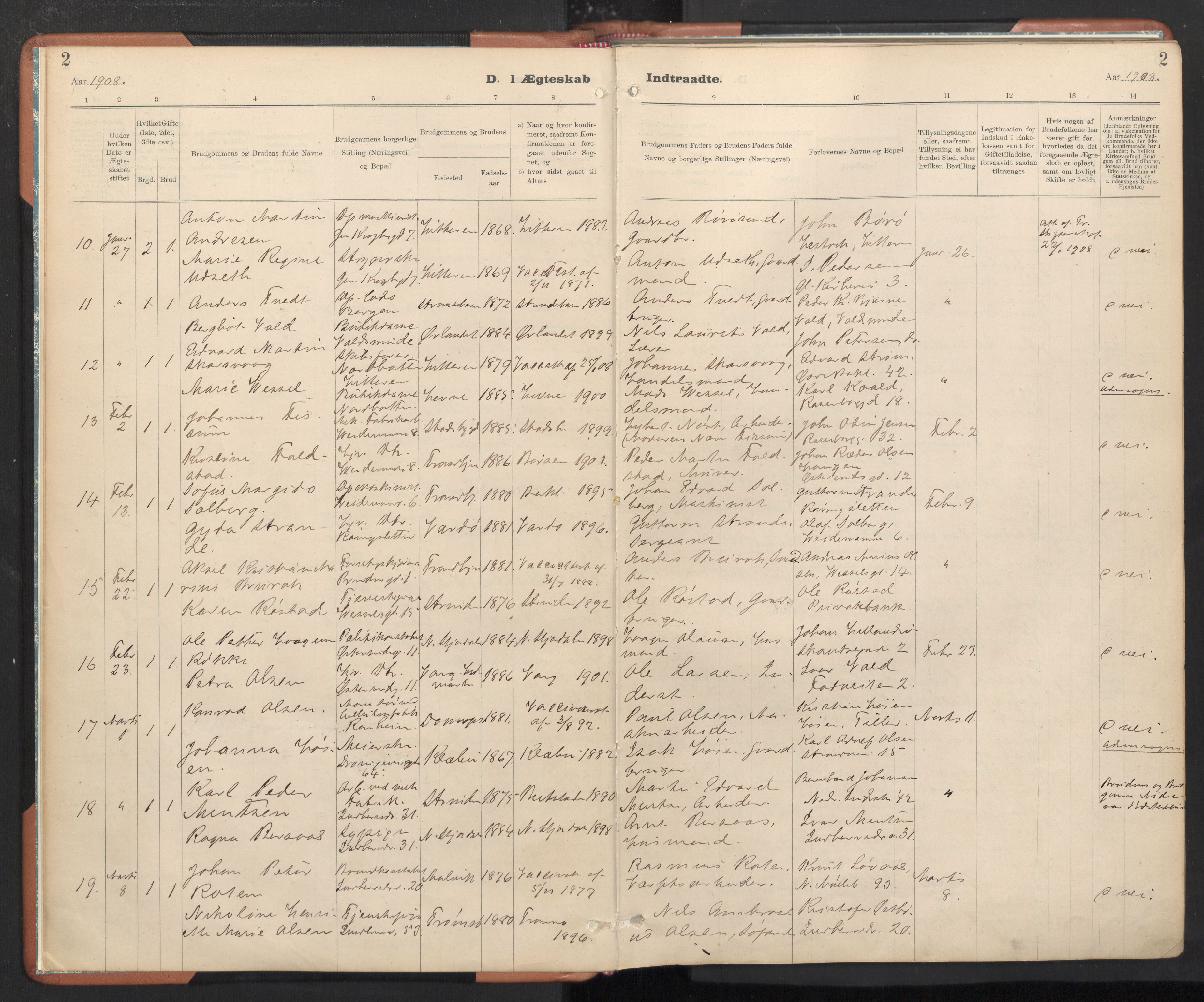 Ministerialprotokoller, klokkerbøker og fødselsregistre - Sør-Trøndelag, AV/SAT-A-1456/605/L0244: Parish register (official) no. 605A06, 1908-1954, p. 2