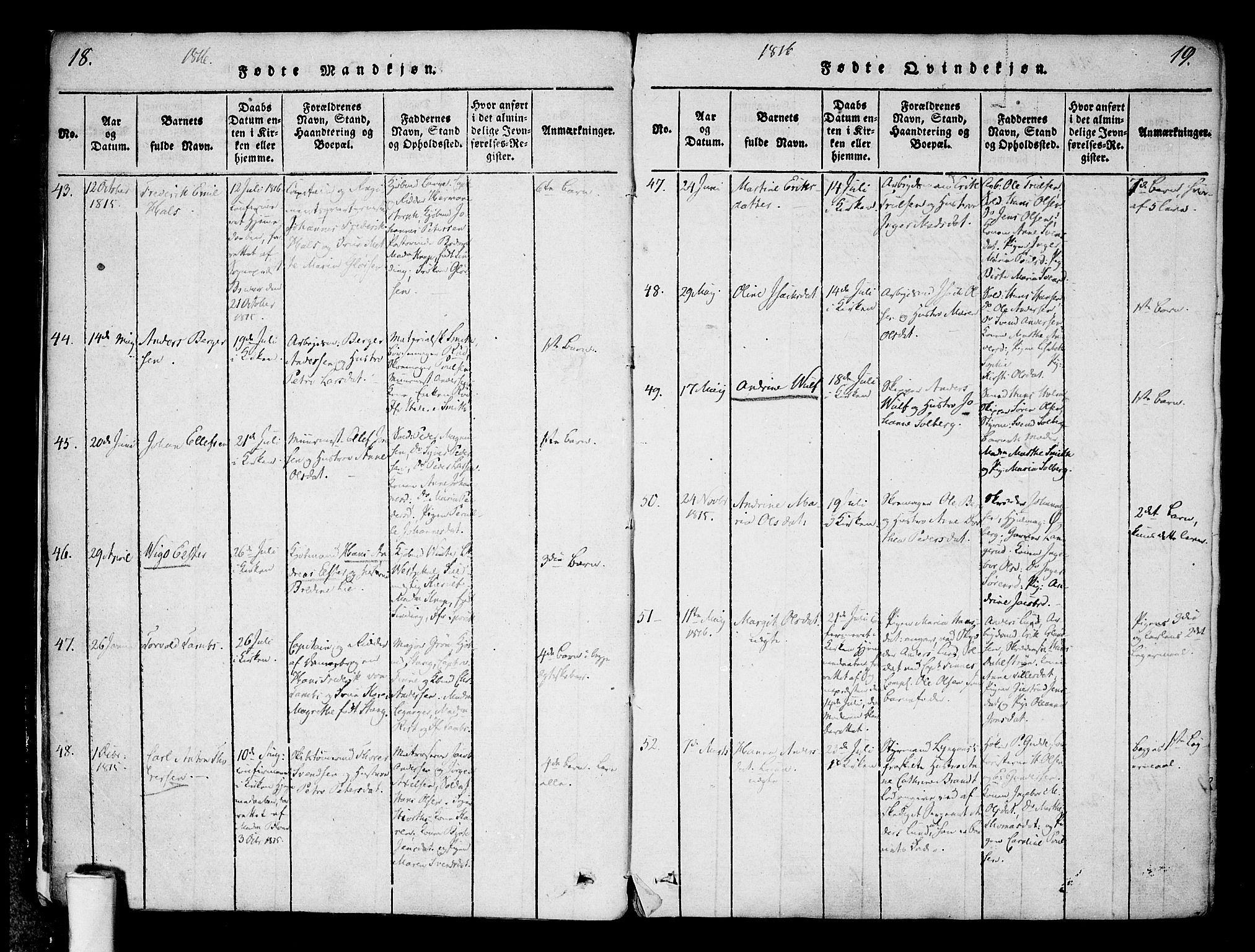 Halden prestekontor Kirkebøker, SAO/A-10909/F/Fa/L0003: Parish register (official) no. I 3, 1815-1834, p. 18-19
