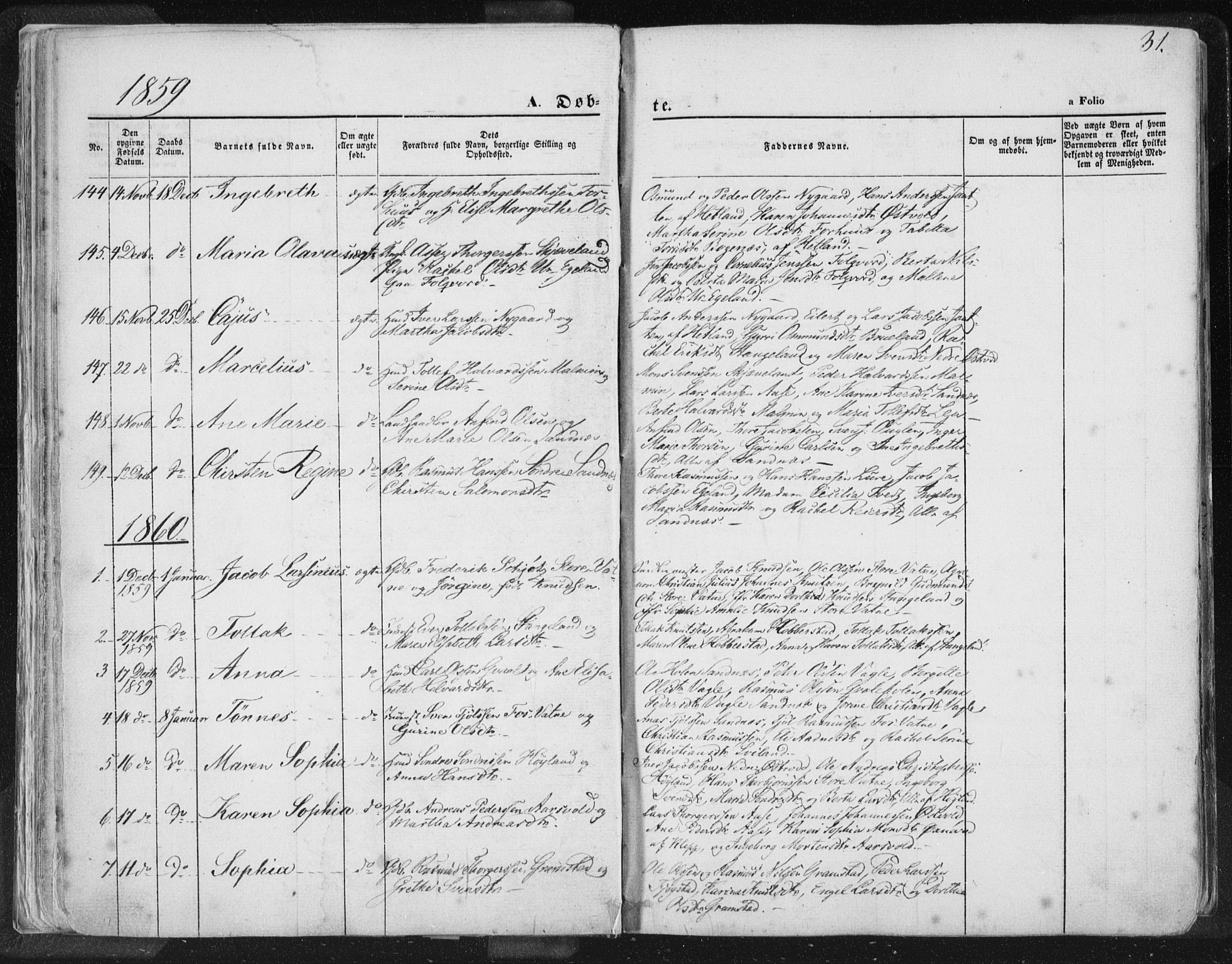 Høyland sokneprestkontor, AV/SAST-A-101799/001/30BA/L0010: Parish register (official) no. A 9.1, 1857-1877, p. 31