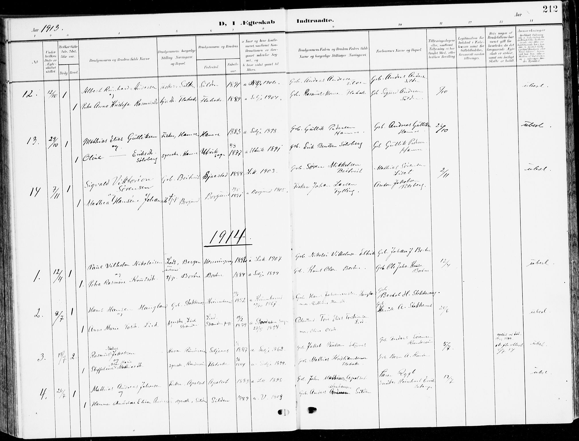 Selje sokneprestembete, SAB/A-99938/H/Ha/Haa/Haab: Parish register (official) no. B 3, 1908-1923, p. 212