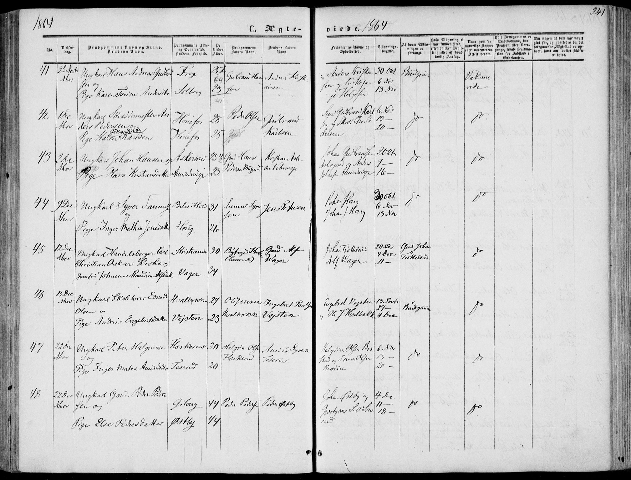 Norderhov kirkebøker, AV/SAKO-A-237/F/Fa/L0012: Parish register (official) no. 12, 1856-1865, p. 341