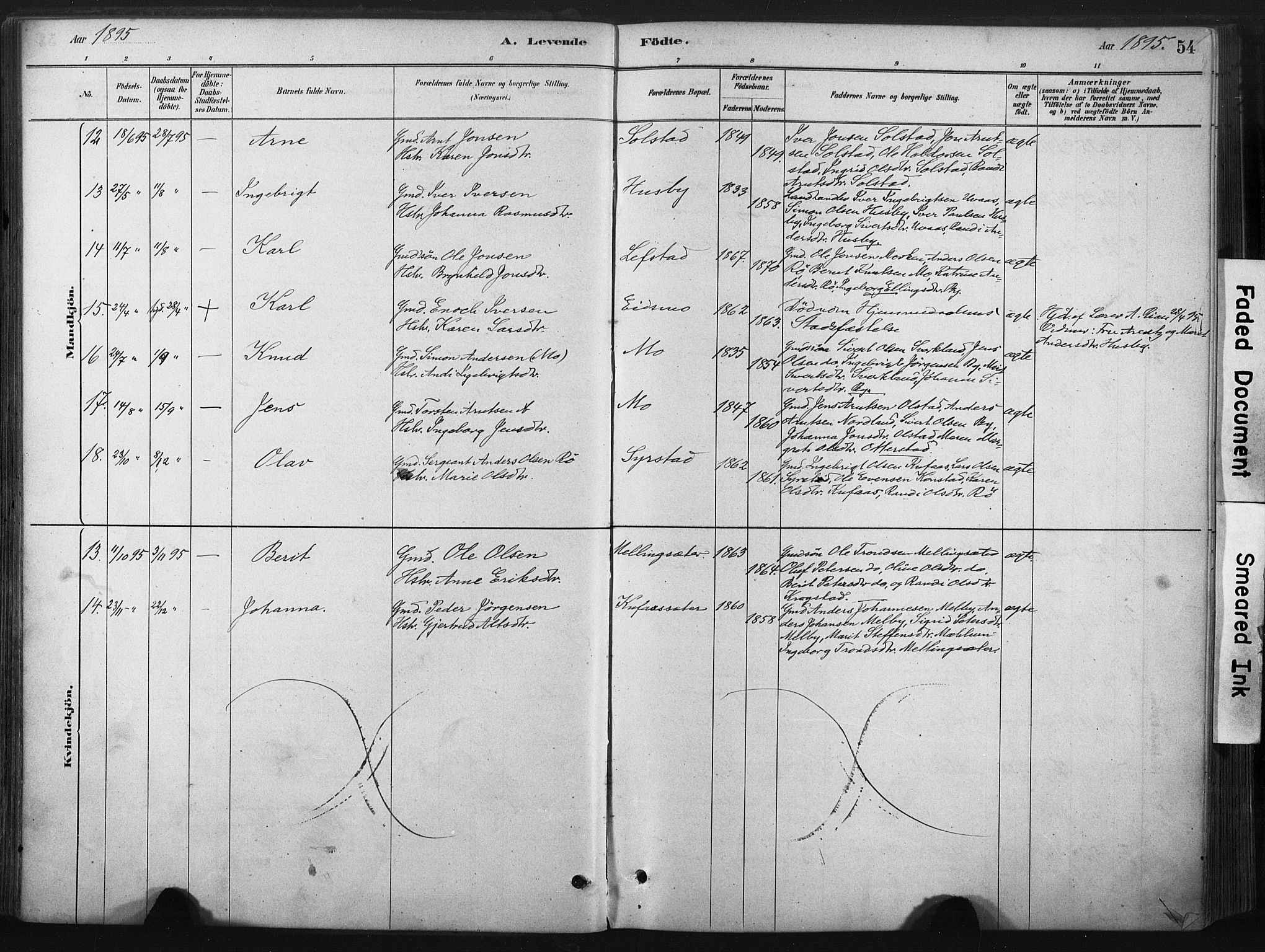 Ministerialprotokoller, klokkerbøker og fødselsregistre - Sør-Trøndelag, AV/SAT-A-1456/667/L0795: Parish register (official) no. 667A03, 1879-1907, p. 54