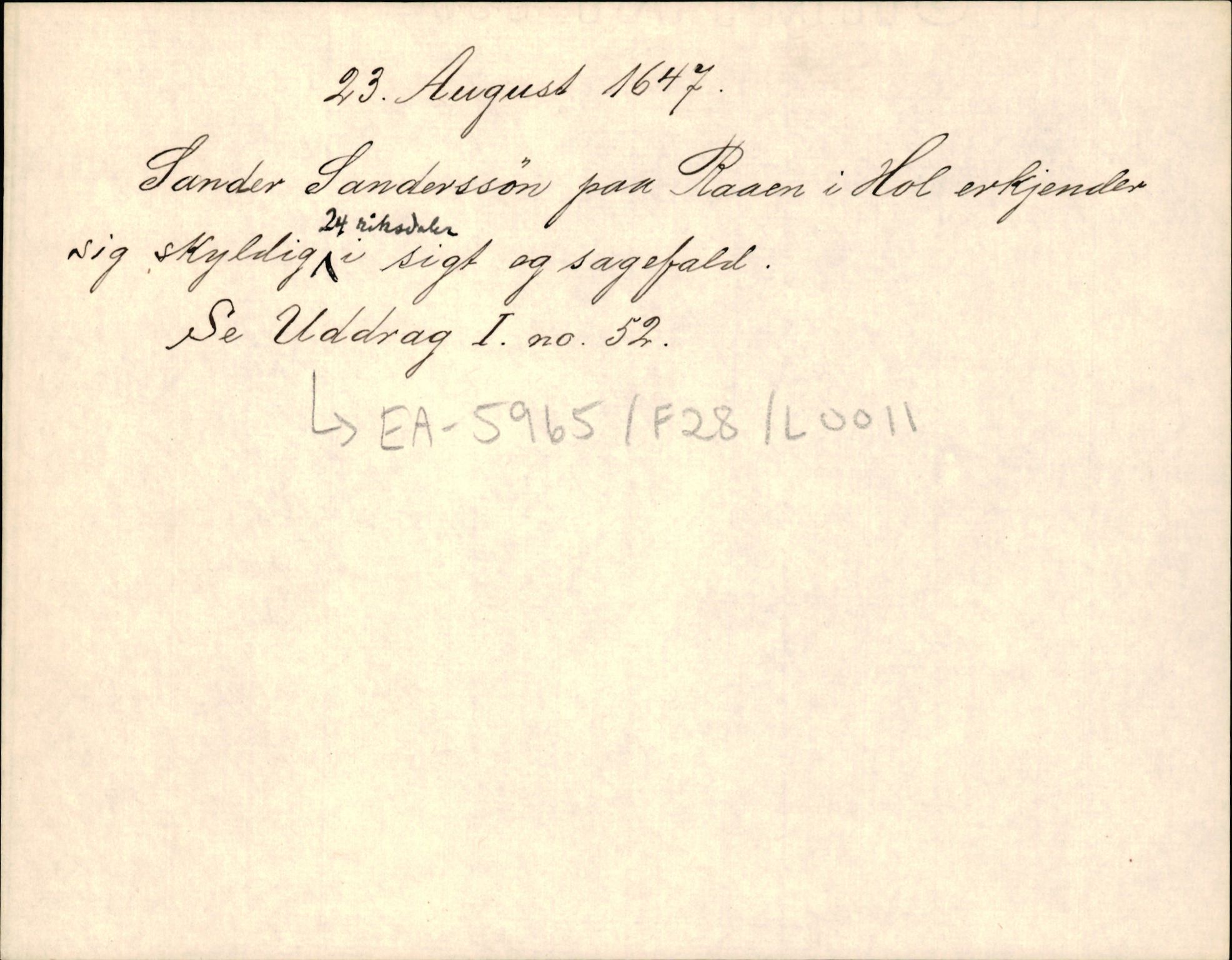 Riksarkivets diplomsamling, AV/RA-EA-5965/F35/F35d/L0004: Innlånte diplomer, seddelregister, 1643-1660, p. 139