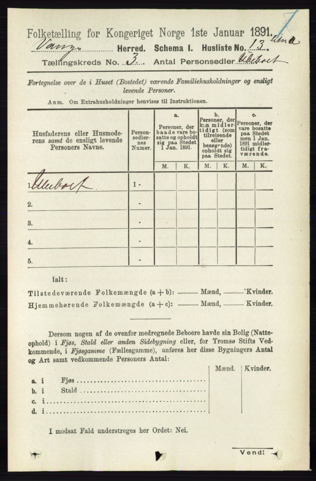 RA, 1891 census for 0414 Vang, 1891, p. 1763