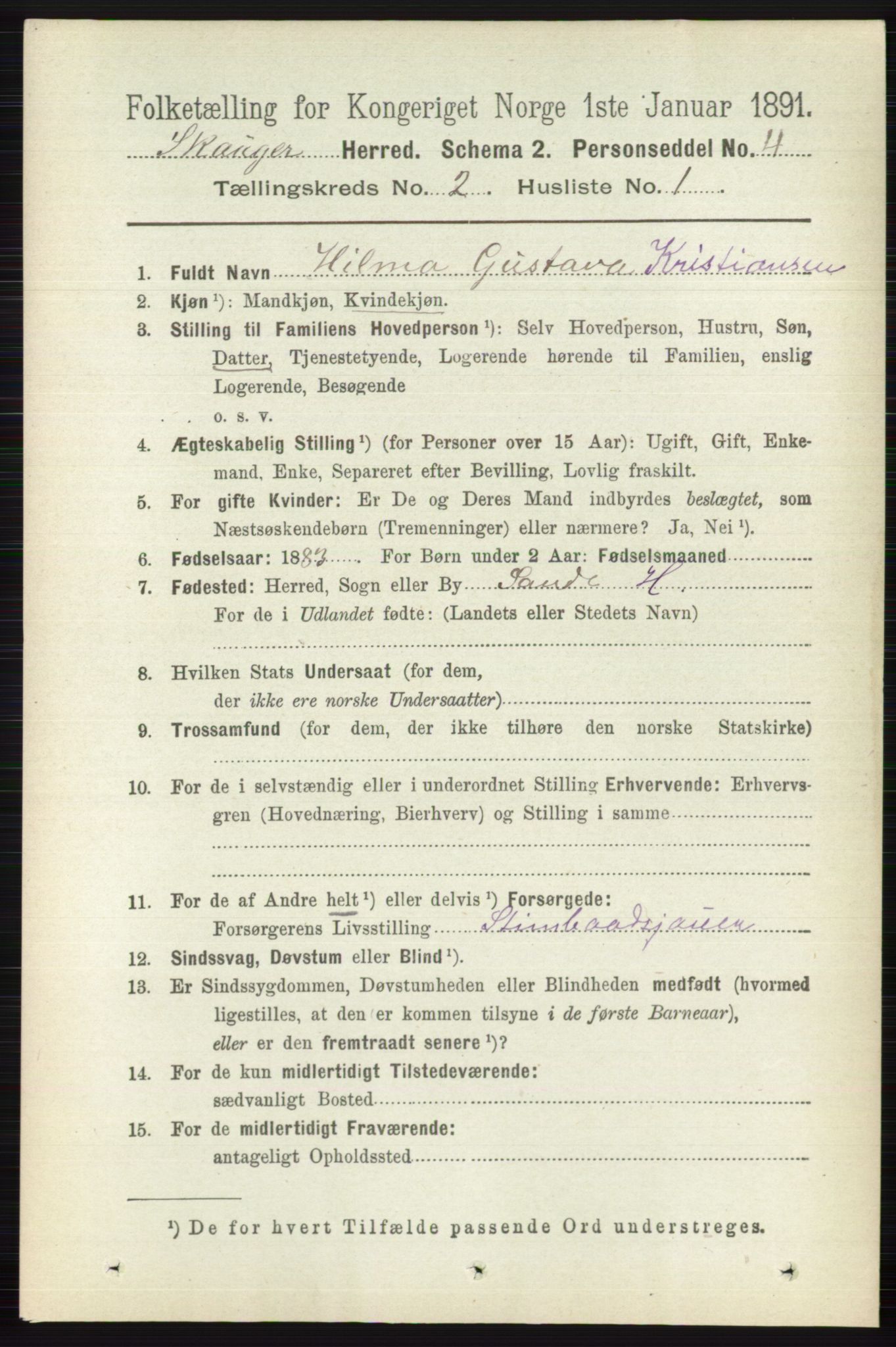 RA, 1891 census for 0712 Skoger, 1891, p. 858