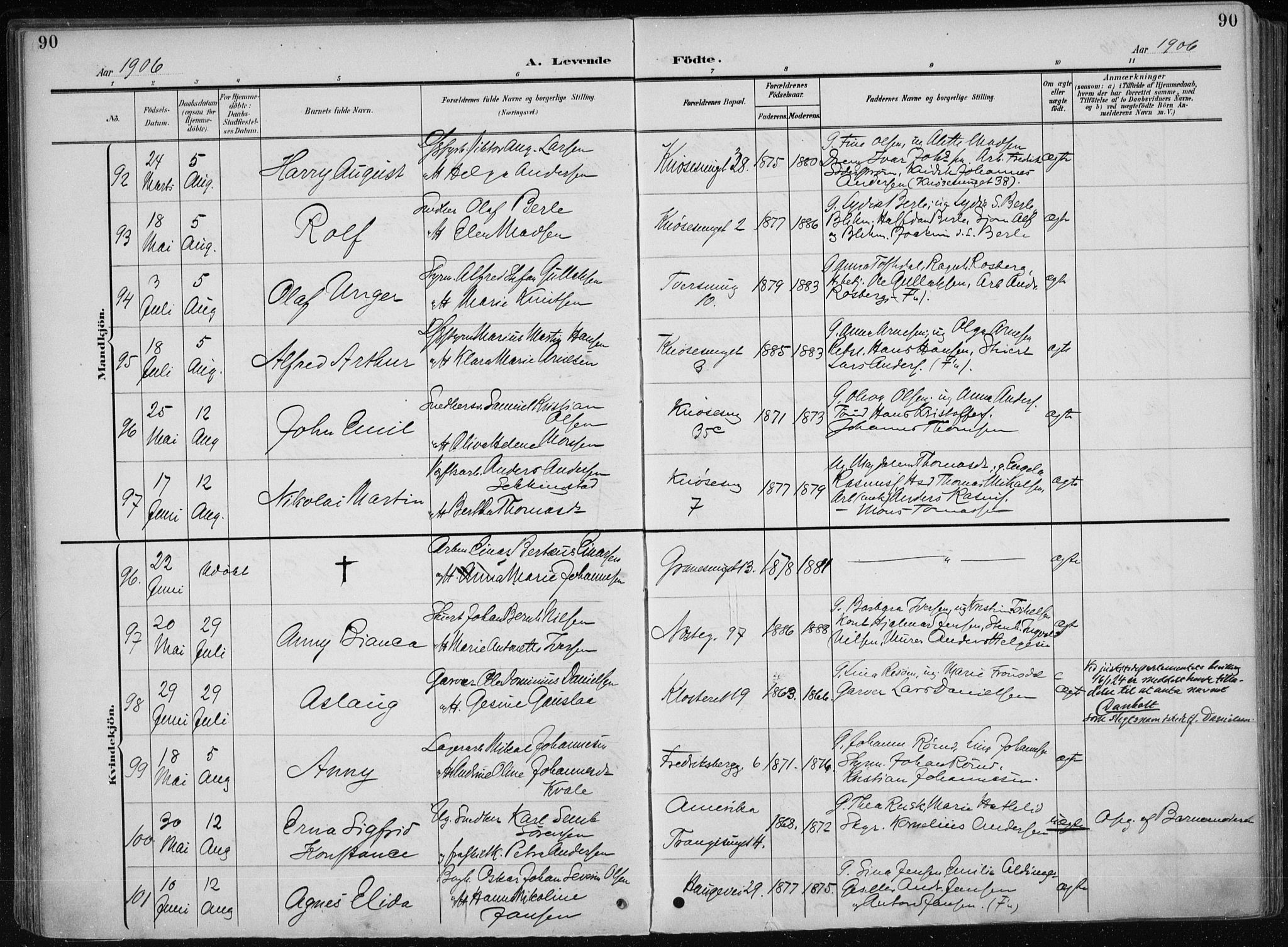 Nykirken Sokneprestembete, AV/SAB-A-77101/H/Haa/L0019: Parish register (official) no. B 7, 1904-1916, p. 90