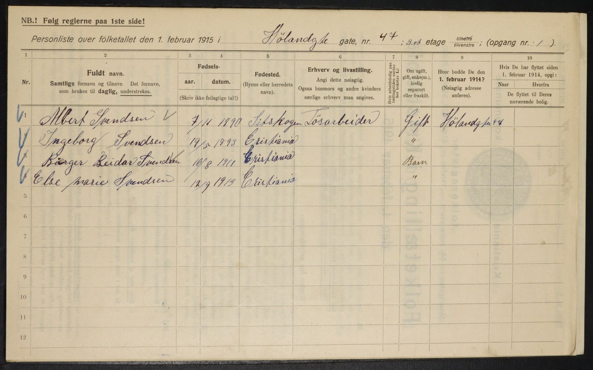 OBA, Municipal Census 1915 for Kristiania, 1915, p. 42212