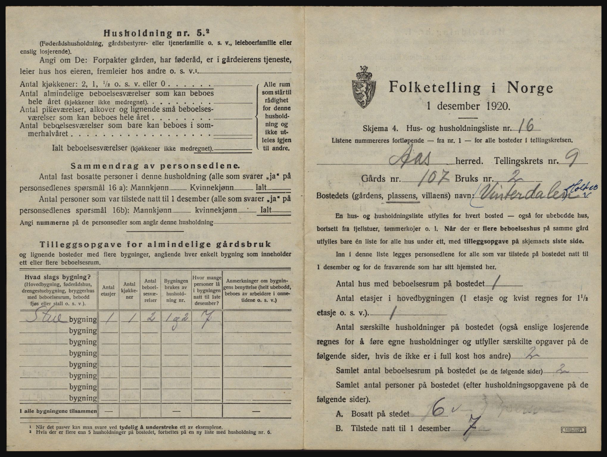 SAO, 1920 census for Ås, 1920, p. 1118