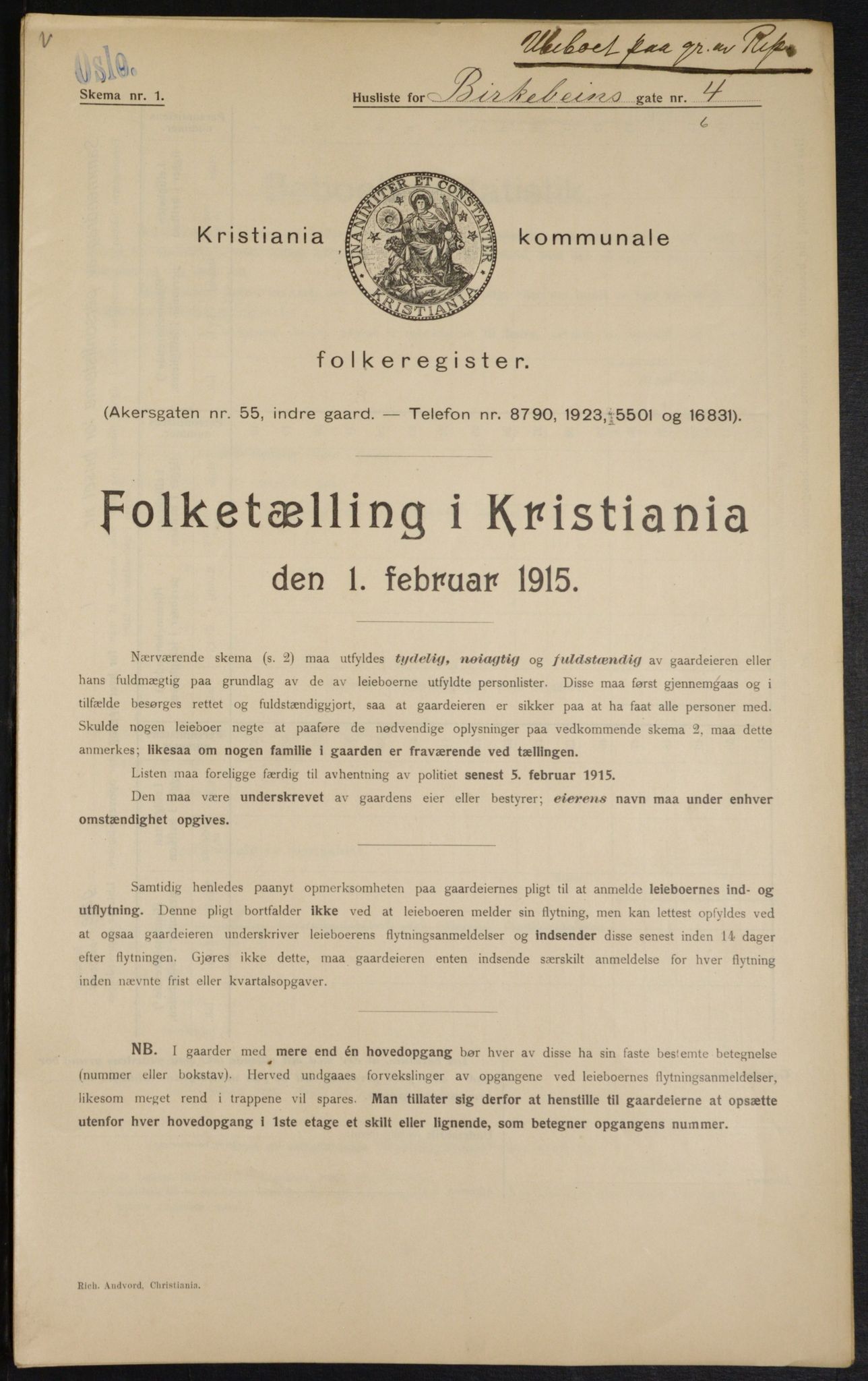 OBA, Municipal Census 1915 for Kristiania, 1915, p. 4967