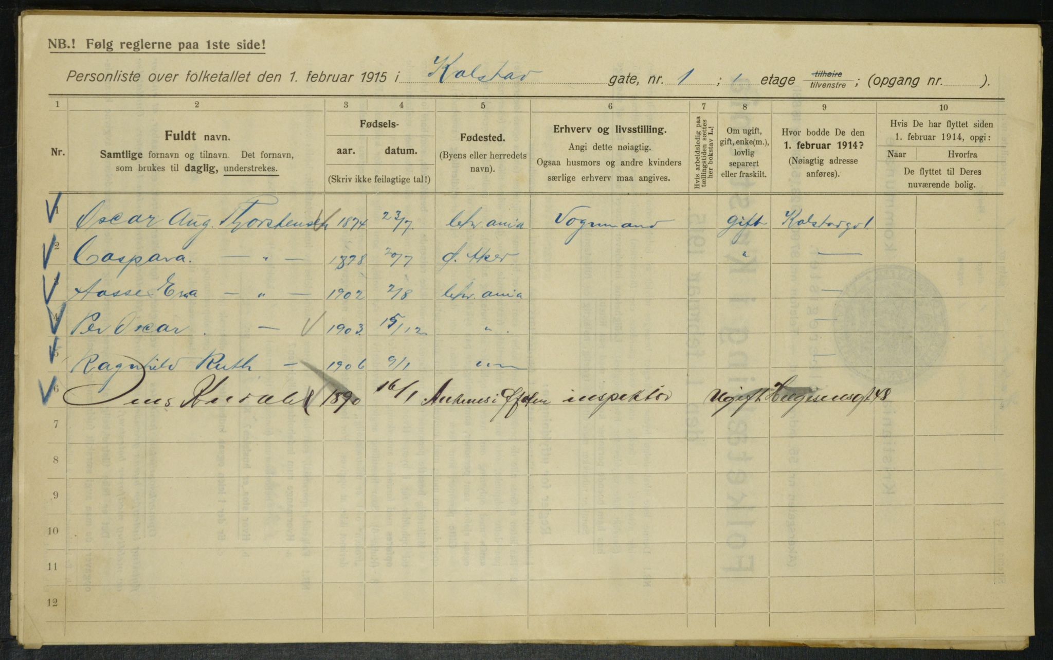 OBA, Municipal Census 1915 for Kristiania, 1915, p. 51689