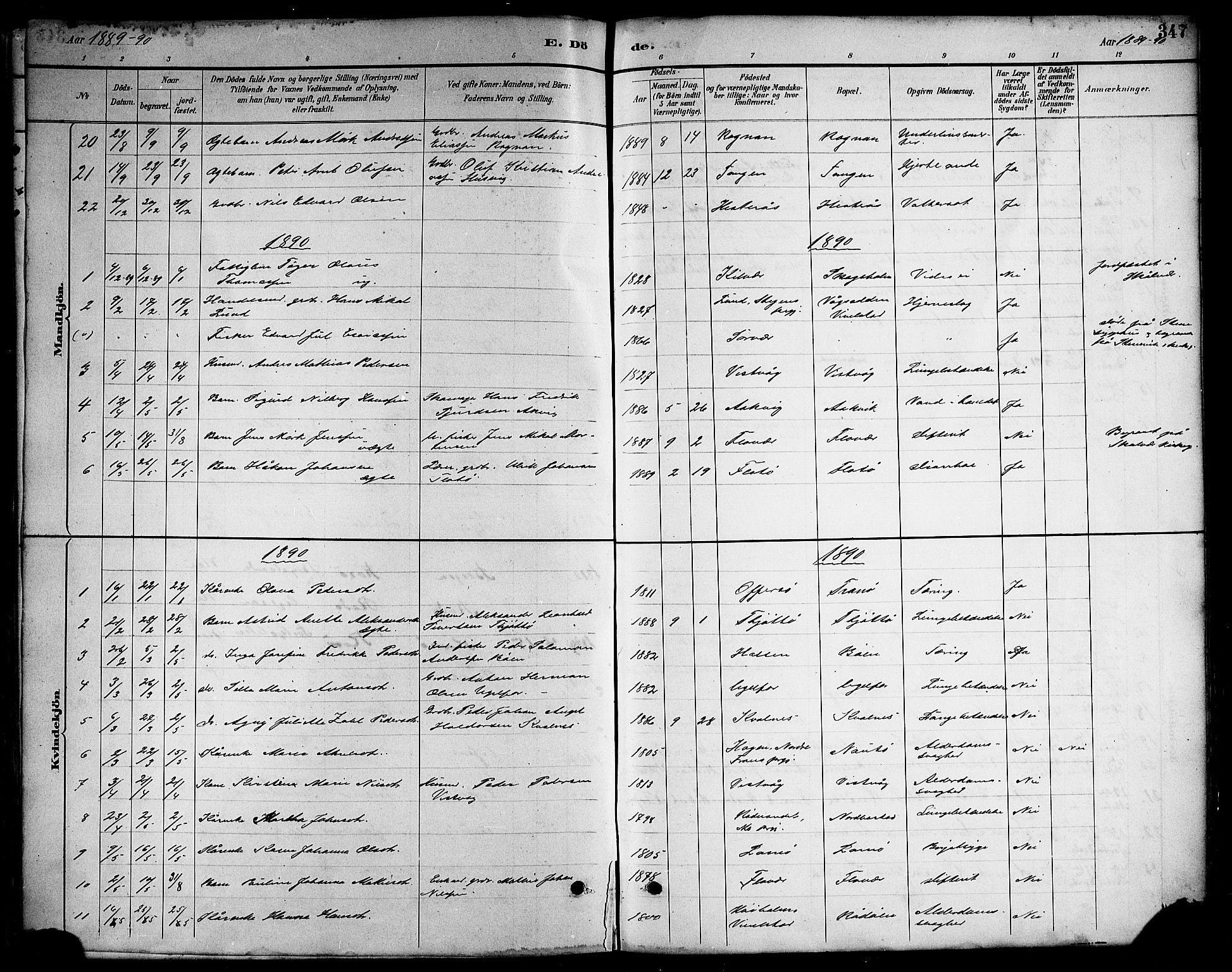 Ministerialprotokoller, klokkerbøker og fødselsregistre - Nordland, AV/SAT-A-1459/817/L0268: Parish register (copy) no. 817C03, 1884-1920, p. 347