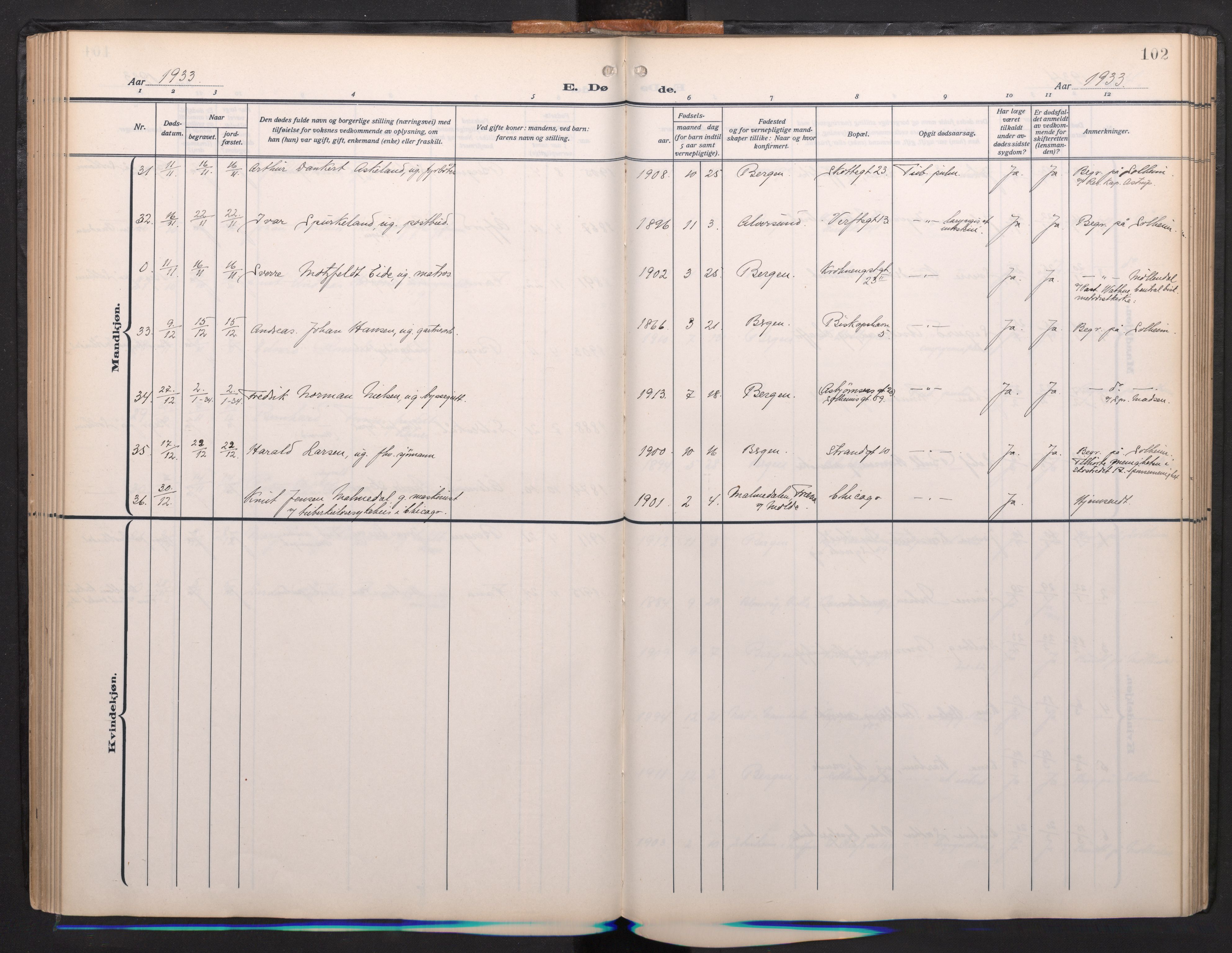 Arkivreferanse mangler*, SAB/-: Parish register (official) no. A 1, 1912-1957, p. 101b-102a