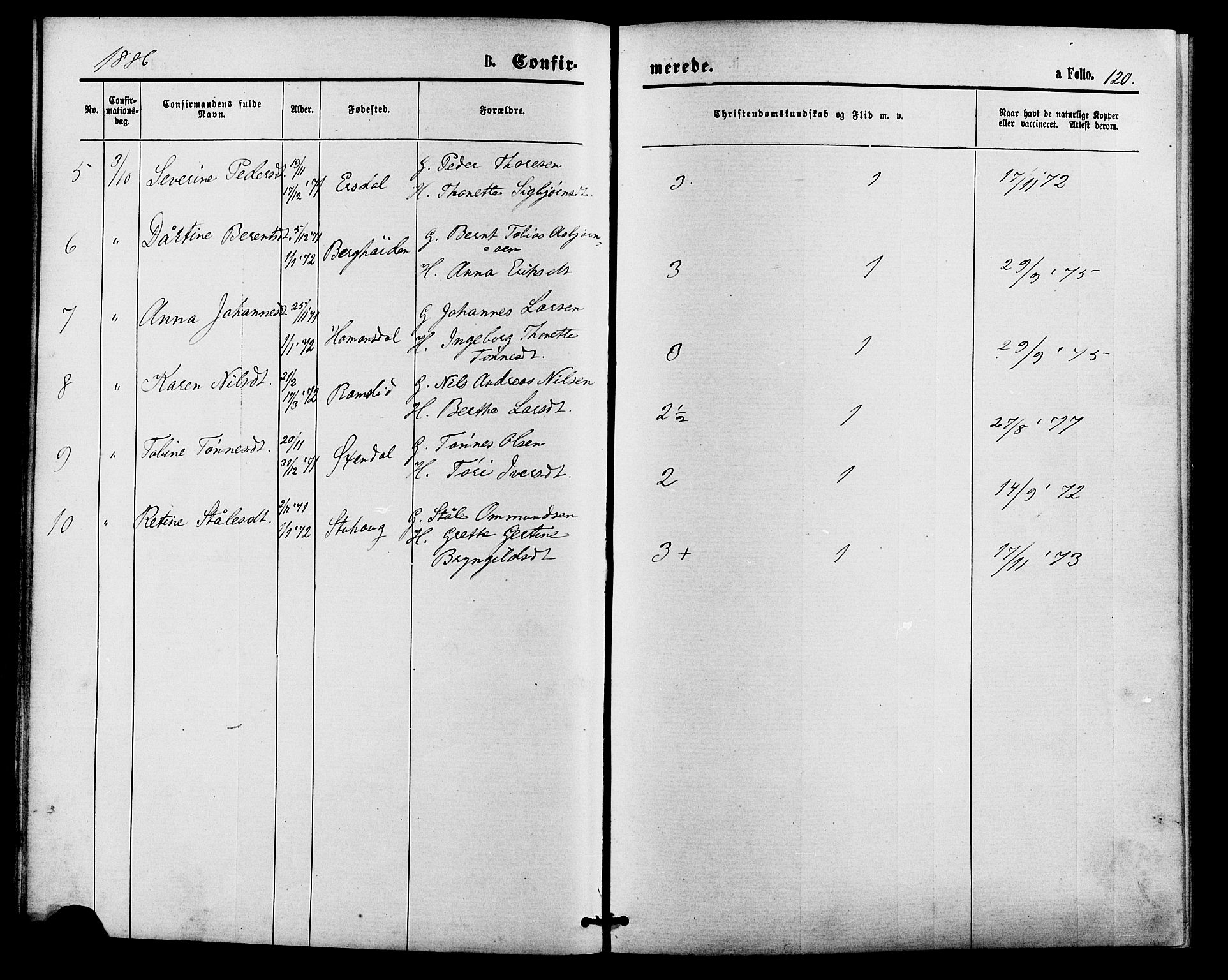 Bakke sokneprestkontor, AV/SAK-1111-0002/F/Fa/Faa/L0007: Parish register (official) no. A 7, 1877-1886, p. 120