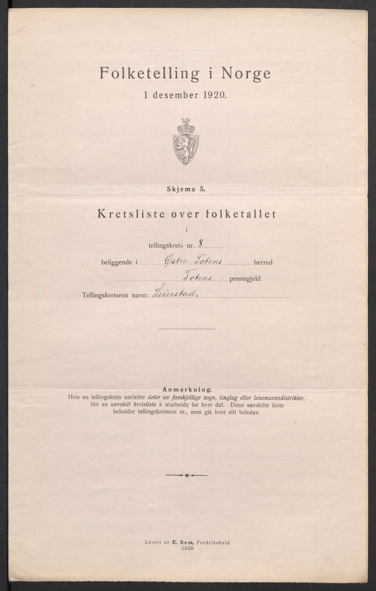 SAH, 1920 census for Østre Toten, 1920, p. 46