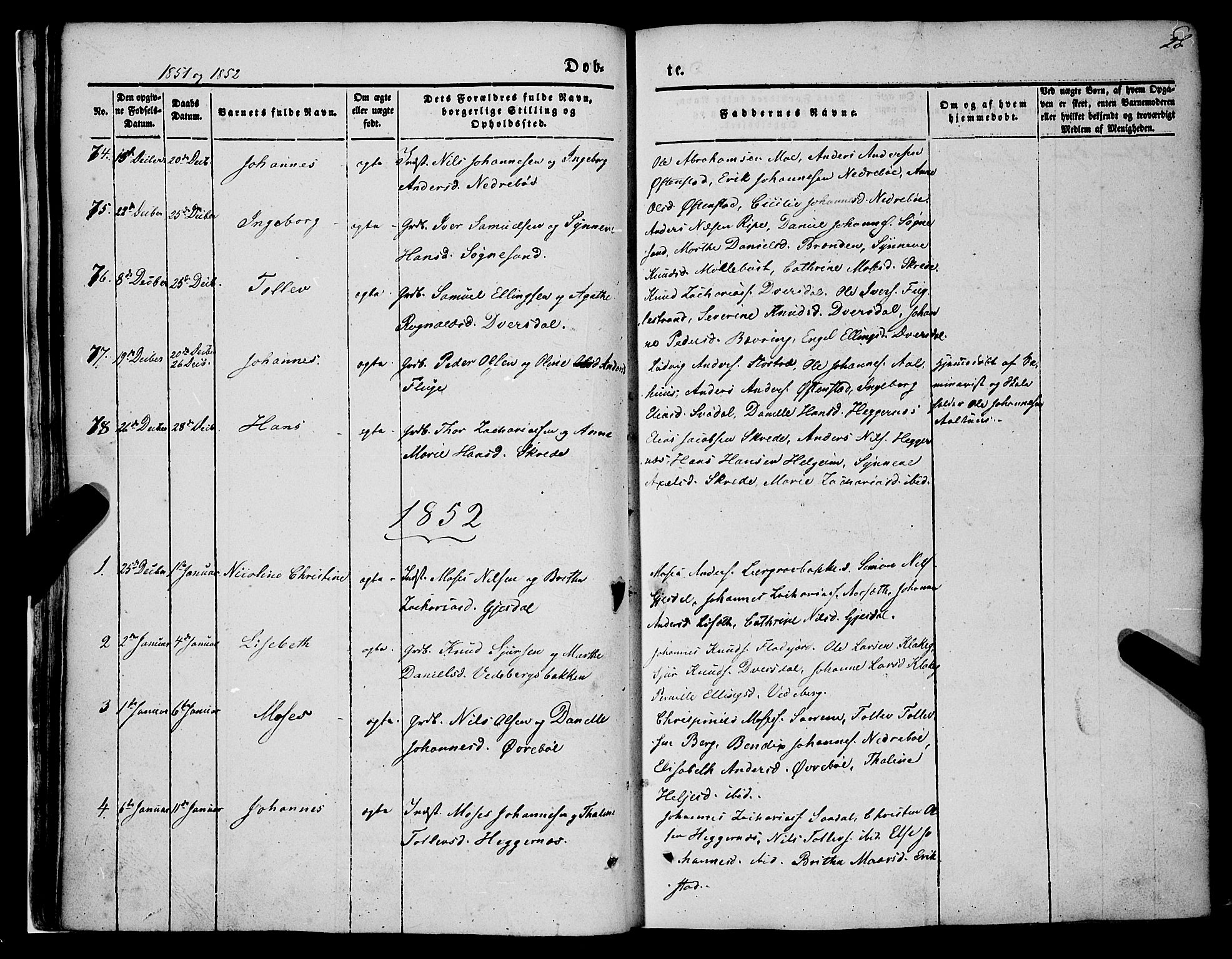 Jølster sokneprestembete, SAB/A-80701/H/Haa/Haaa/L0010: Parish register (official) no. A 10, 1847-1865, p. 28