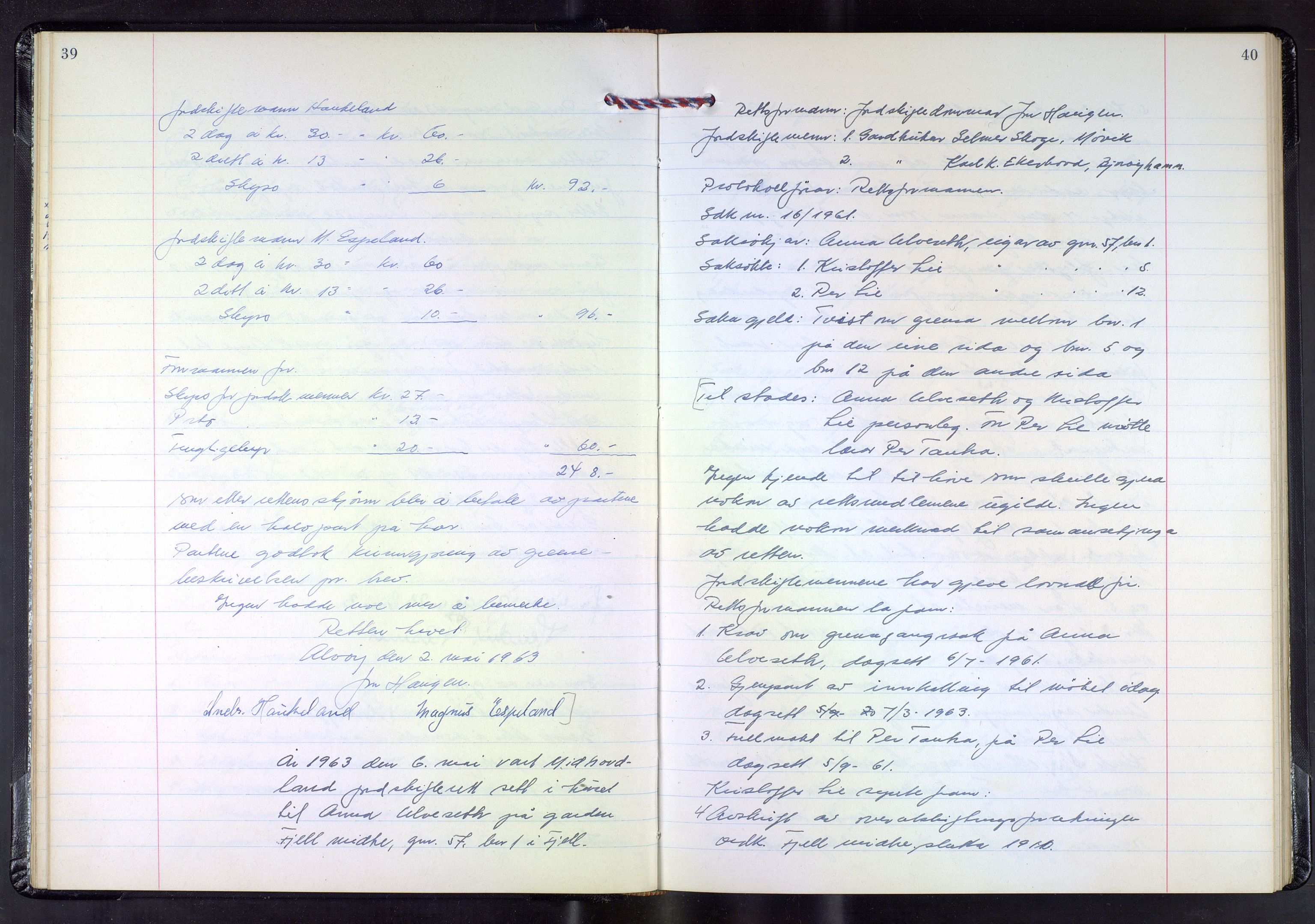 Hordaland jordskiftedøme - III Midhordland jordskiftedistrikt, AV/SAB-A-7001/A/Aa/L0035: Forhandlingsprotokoll, 1962-1969, p. 39-40