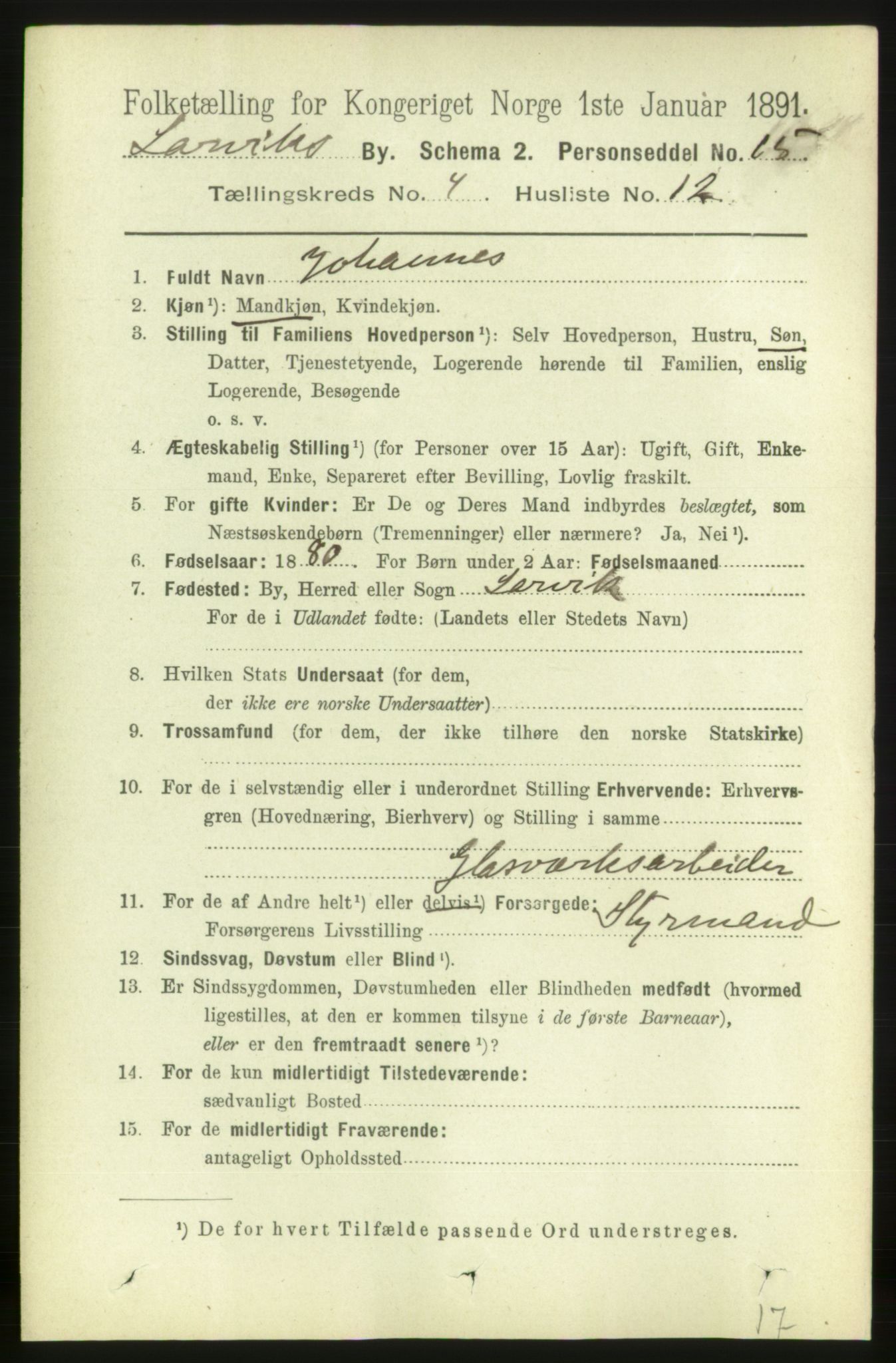 RA, 1891 census for 0707 Larvik, 1891, p. 5232