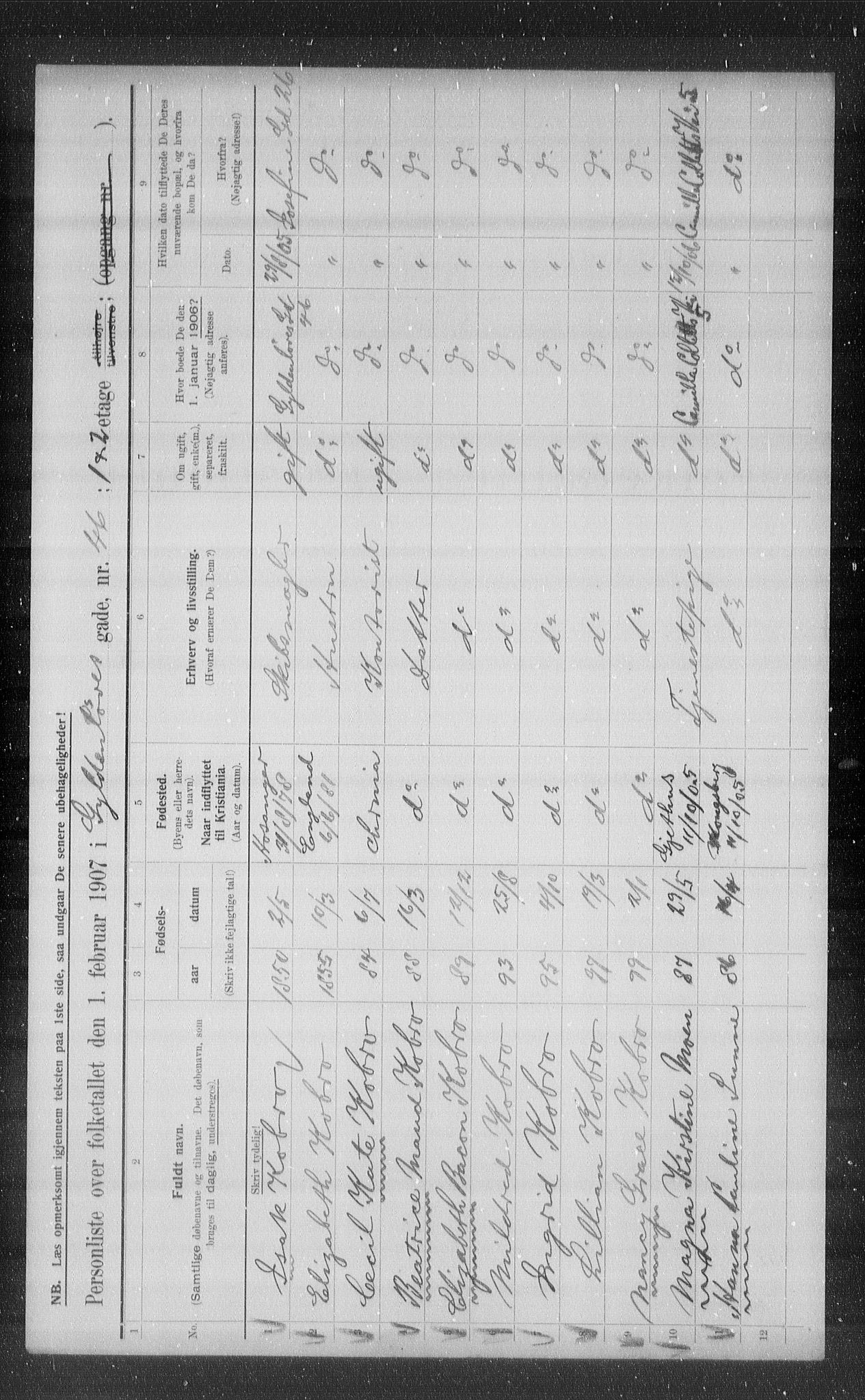 OBA, Municipal Census 1907 for Kristiania, 1907, p. 16738