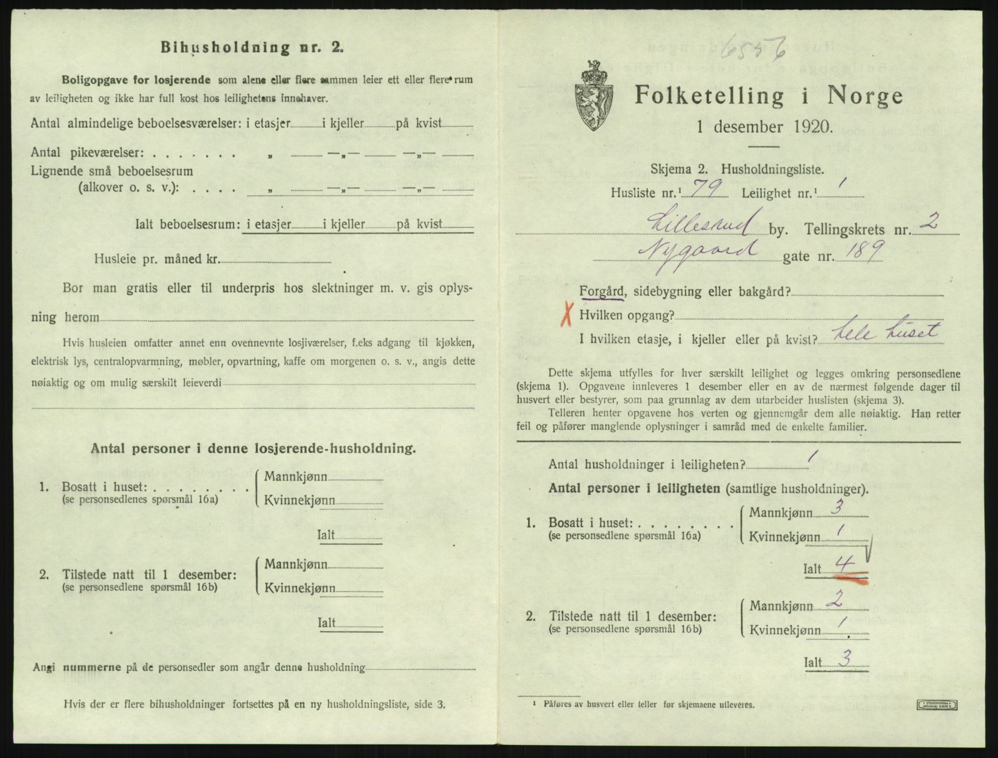 SAK, 1920 census for Lillesand, 1920, p. 1031