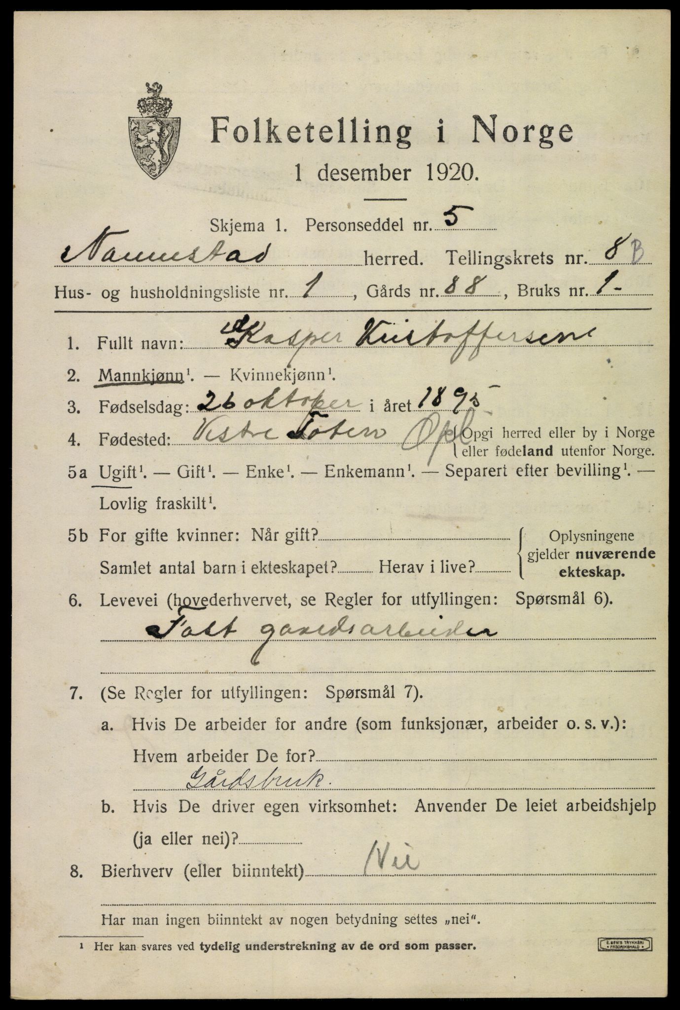 SAO, 1920 census for Nannestad, 1920, p. 9598