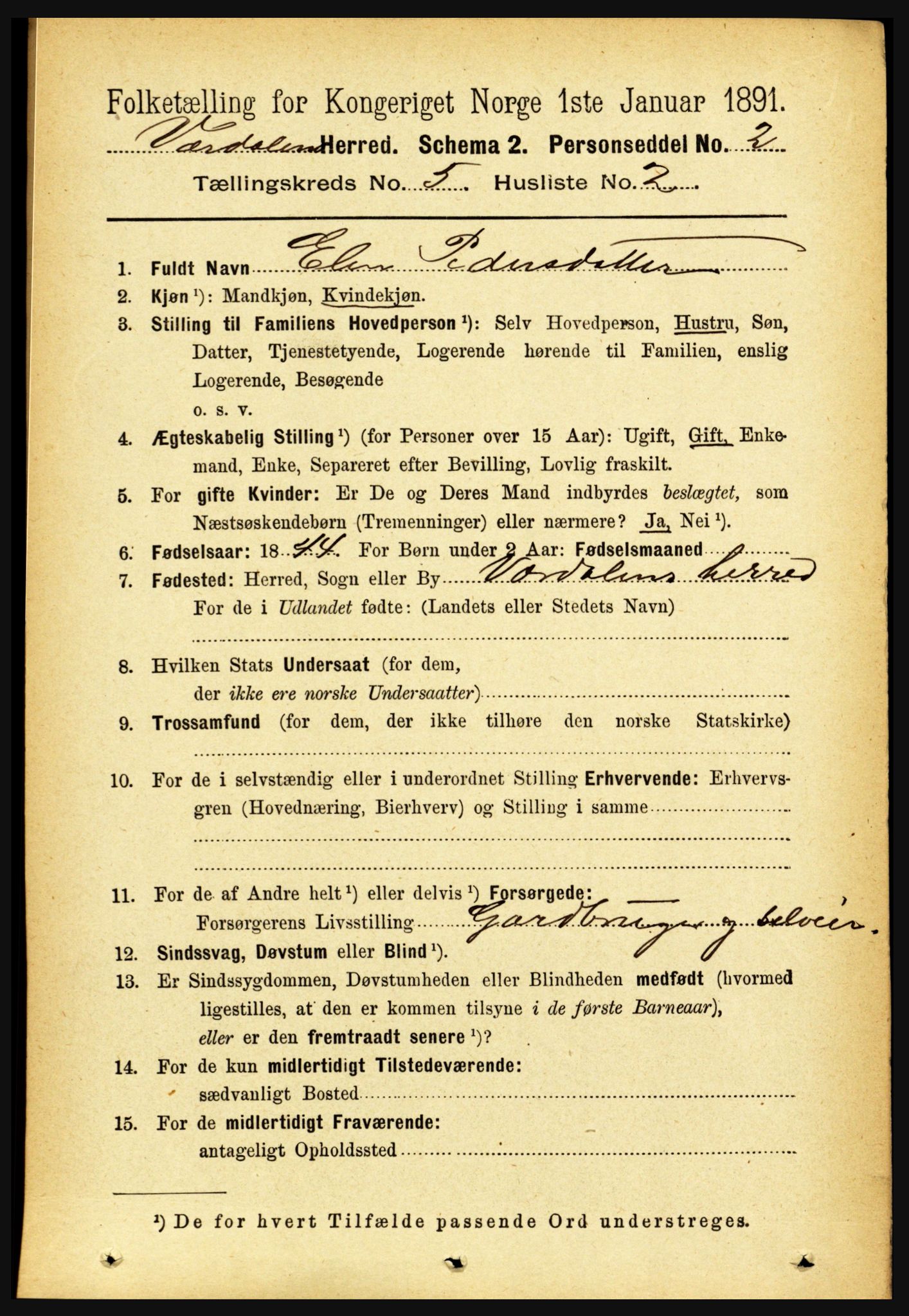 RA, 1891 census for 1721 Verdal, 1891, p. 2999