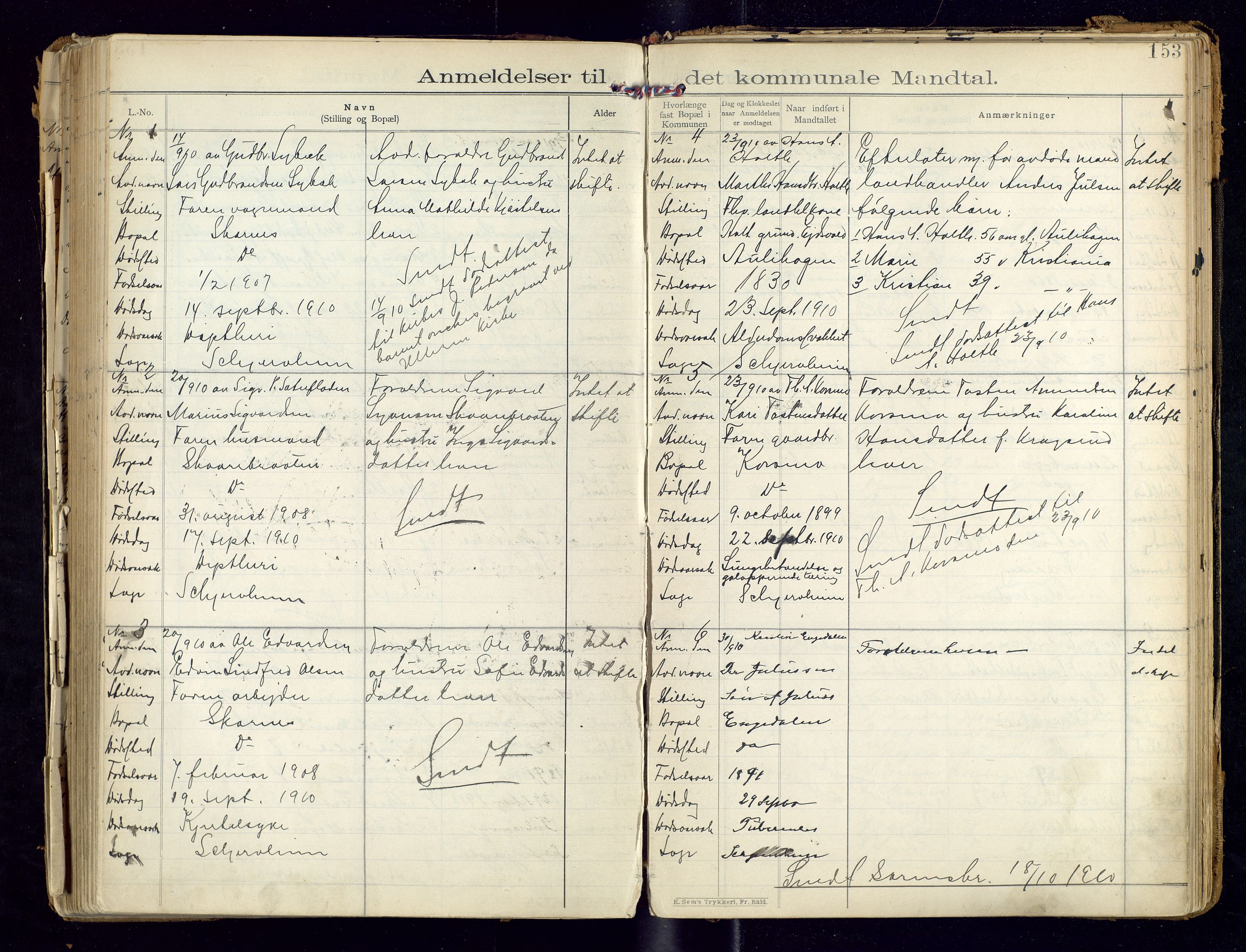 Sør-Odal lensmannskontor, AV/SAH-LHS-022/H/Hb/L0001/0002: Protokoller over anmeldte dødsfall / Protokoll over anmeldte dødsfall, 1901-1913, p. 153