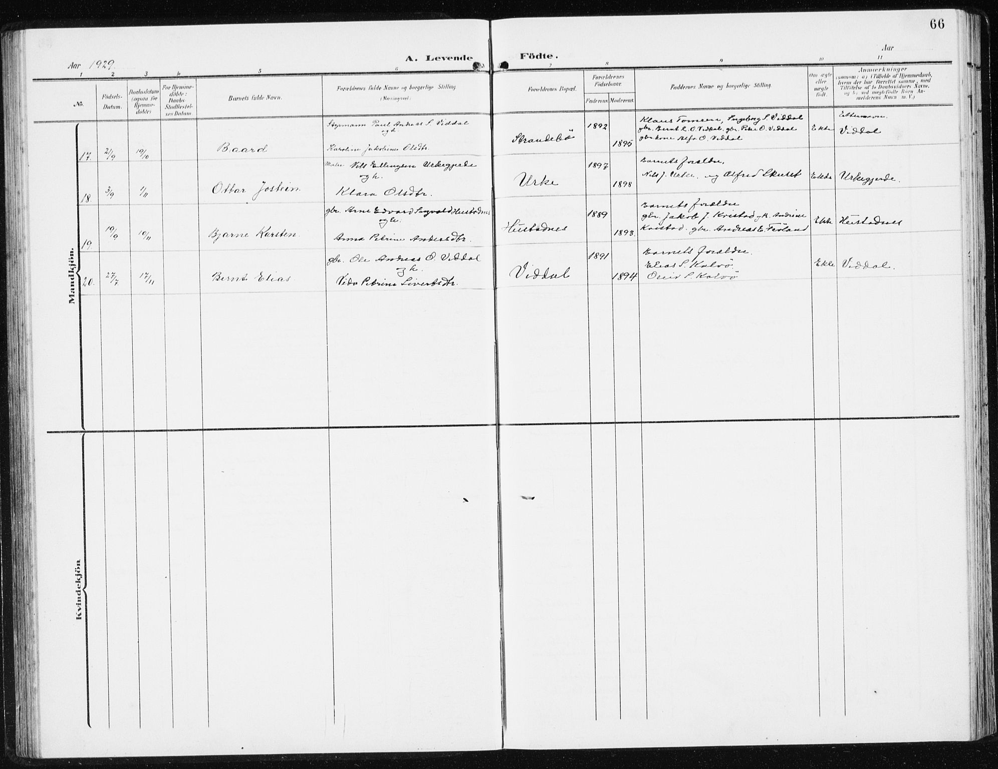 Ministerialprotokoller, klokkerbøker og fødselsregistre - Møre og Romsdal, AV/SAT-A-1454/515/L0216: Parish register (copy) no. 515C03, 1906-1941, p. 66