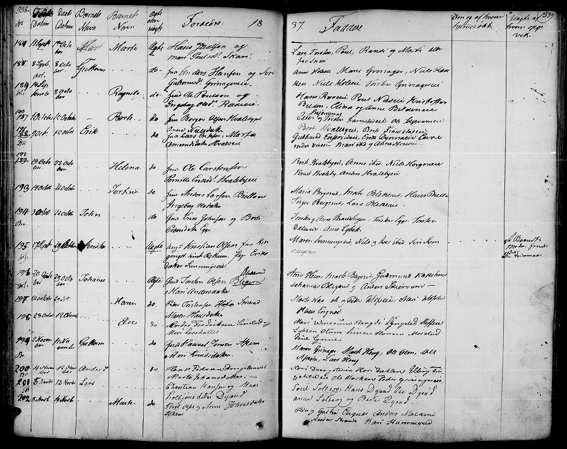Gran prestekontor, SAH/PREST-112/H/Ha/Haa/L0010: Parish register (official) no. 10, 1824-1842, p. 338-339
