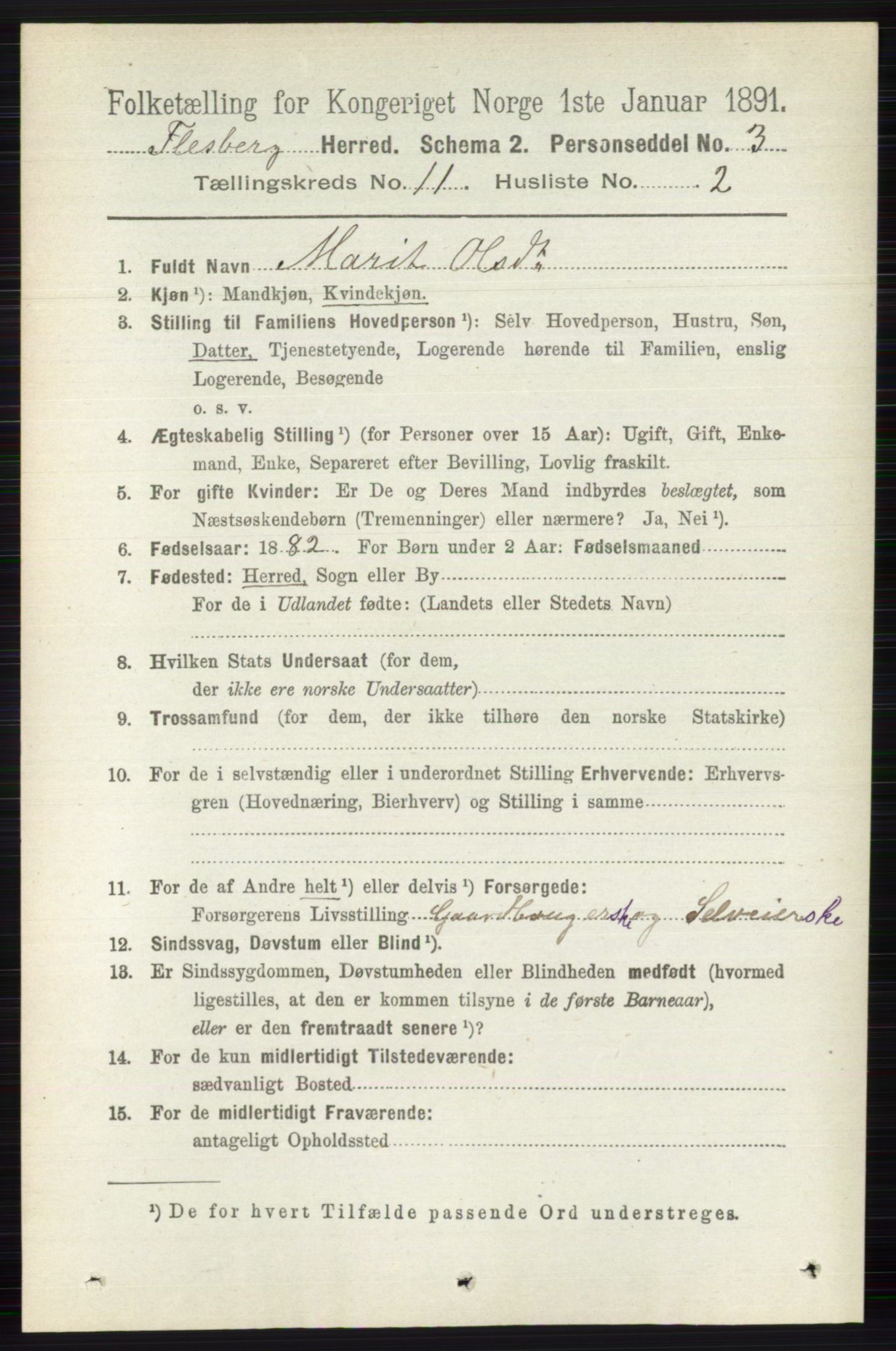 RA, 1891 census for 0631 Flesberg, 1891, p. 1780