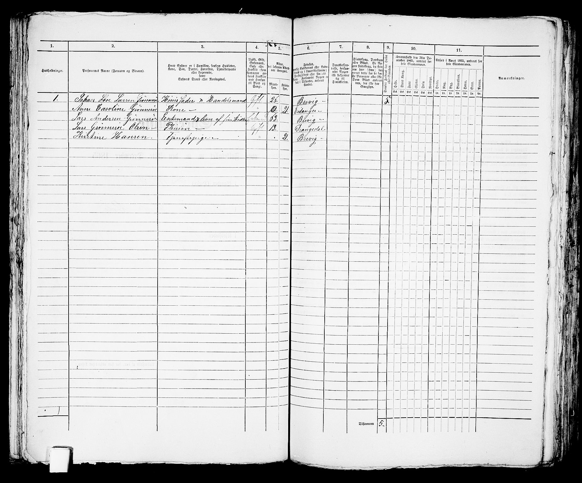 RA, 1865 census for Brevik, 1865, p. 541